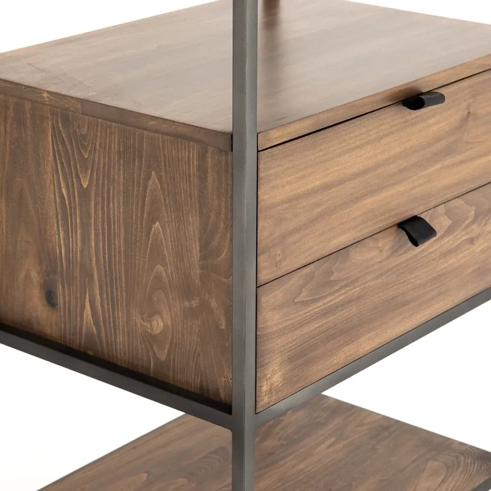 Theodore 2 Drawer Display Bookcase - Brown, Poplar Wood