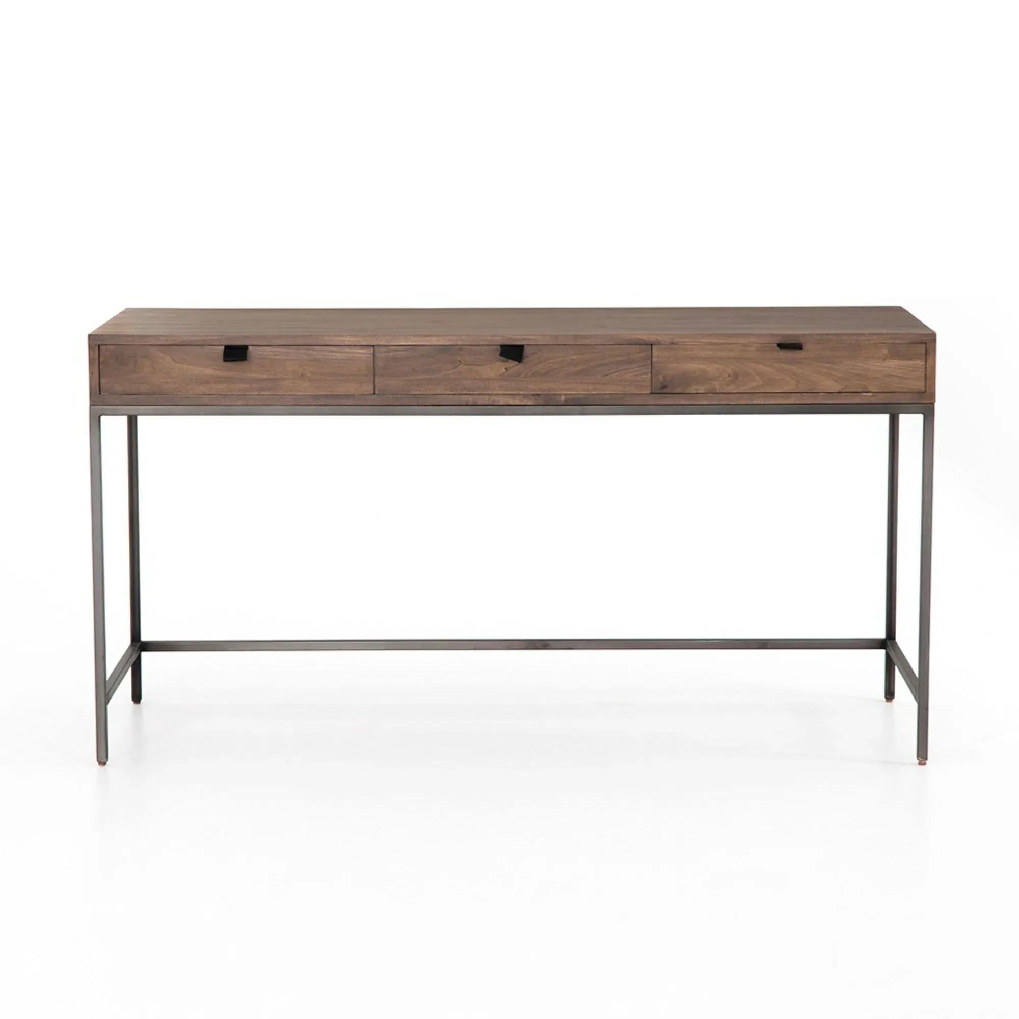 Theodore 3-Drawer Office Desk with Leather Pulls - Brown, Poplar