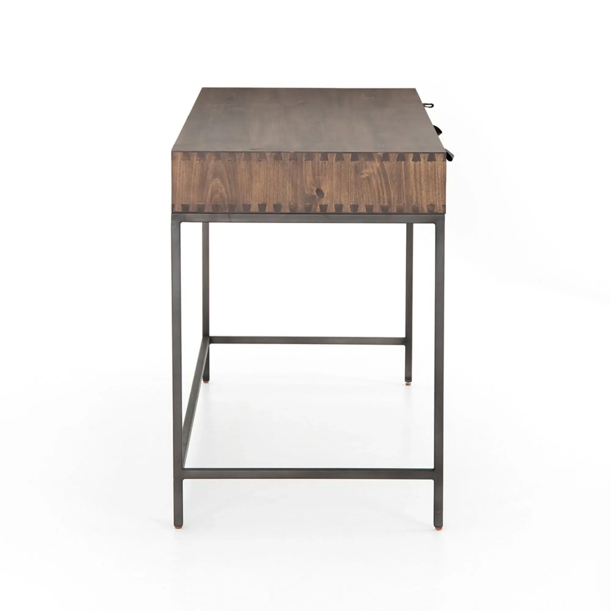 Theodore 3-Drawer Office Desk with Leather Pulls - Brown, Poplar