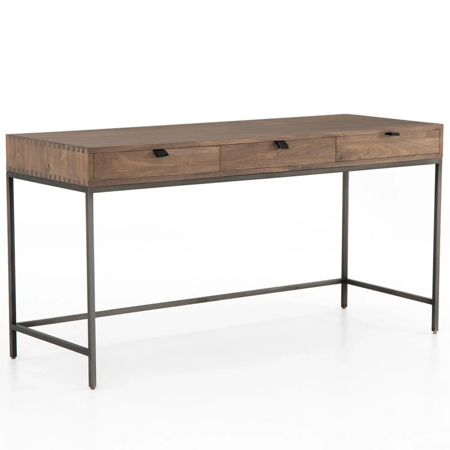 Theodore 3-Drawer Office Desk with Leather Pulls - Brown, Poplar image