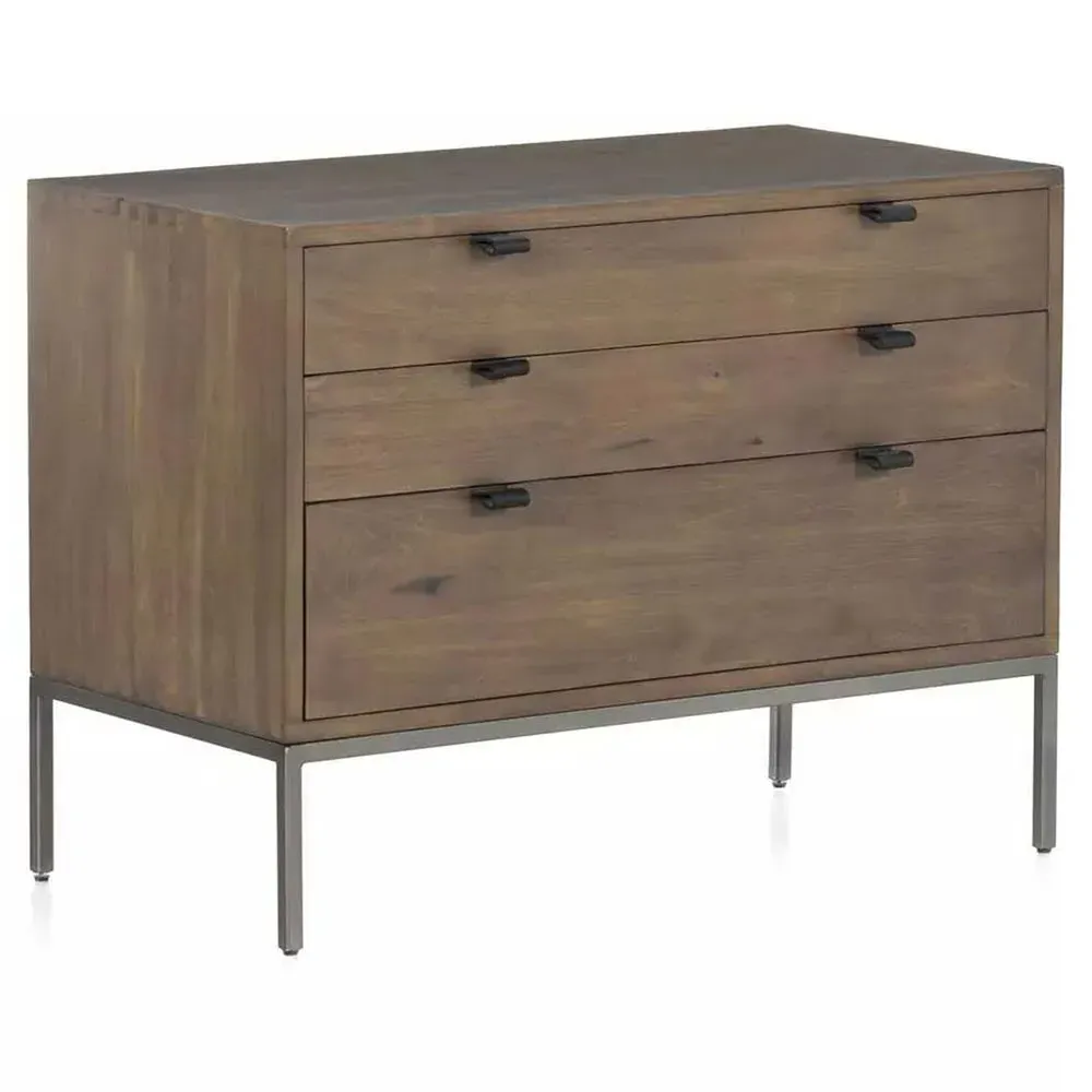 Theodore 3 Drawer Wide Nightstand - Brown, Poplar Wood