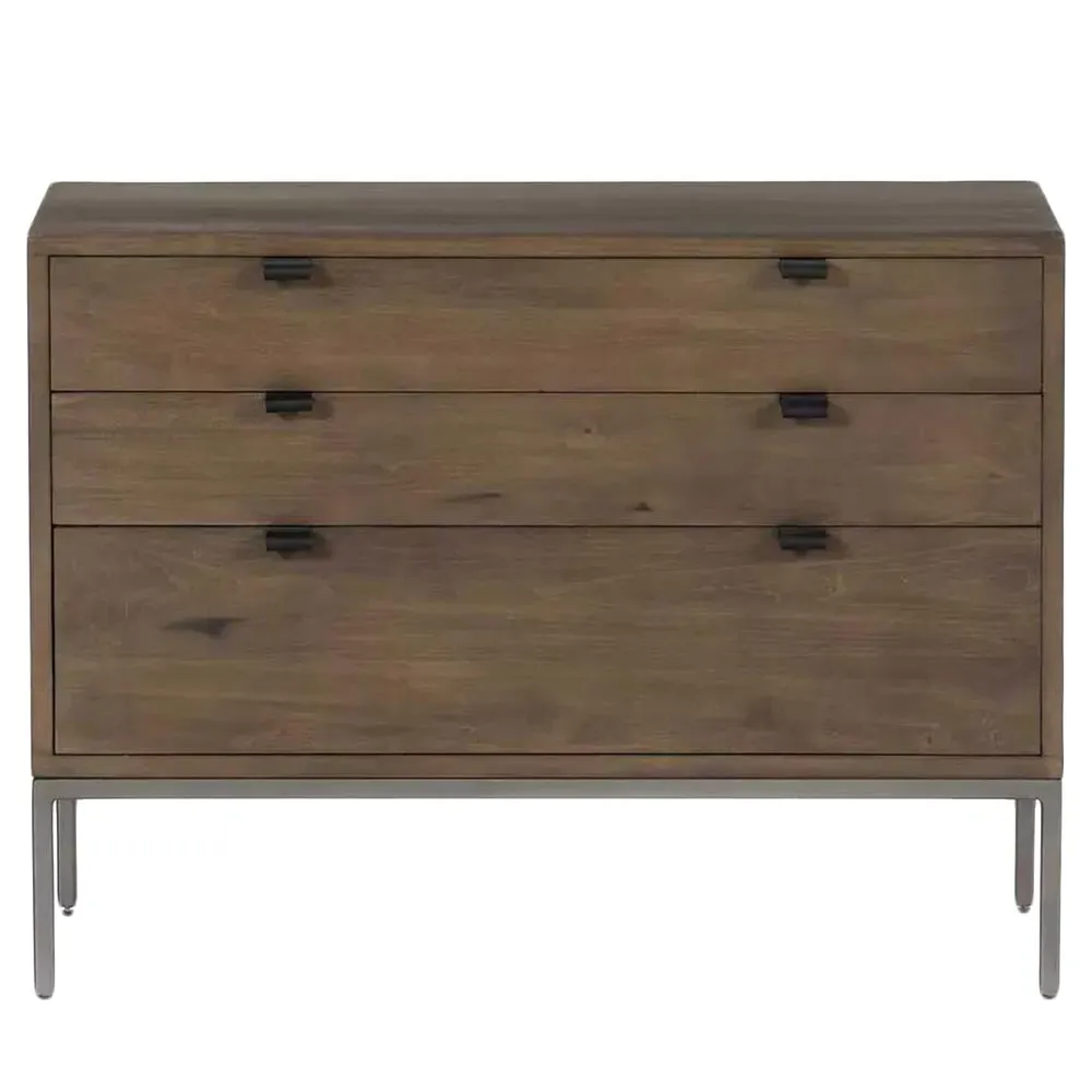 Theodore 3 Drawer Wide Nightstand - Brown, Poplar Wood