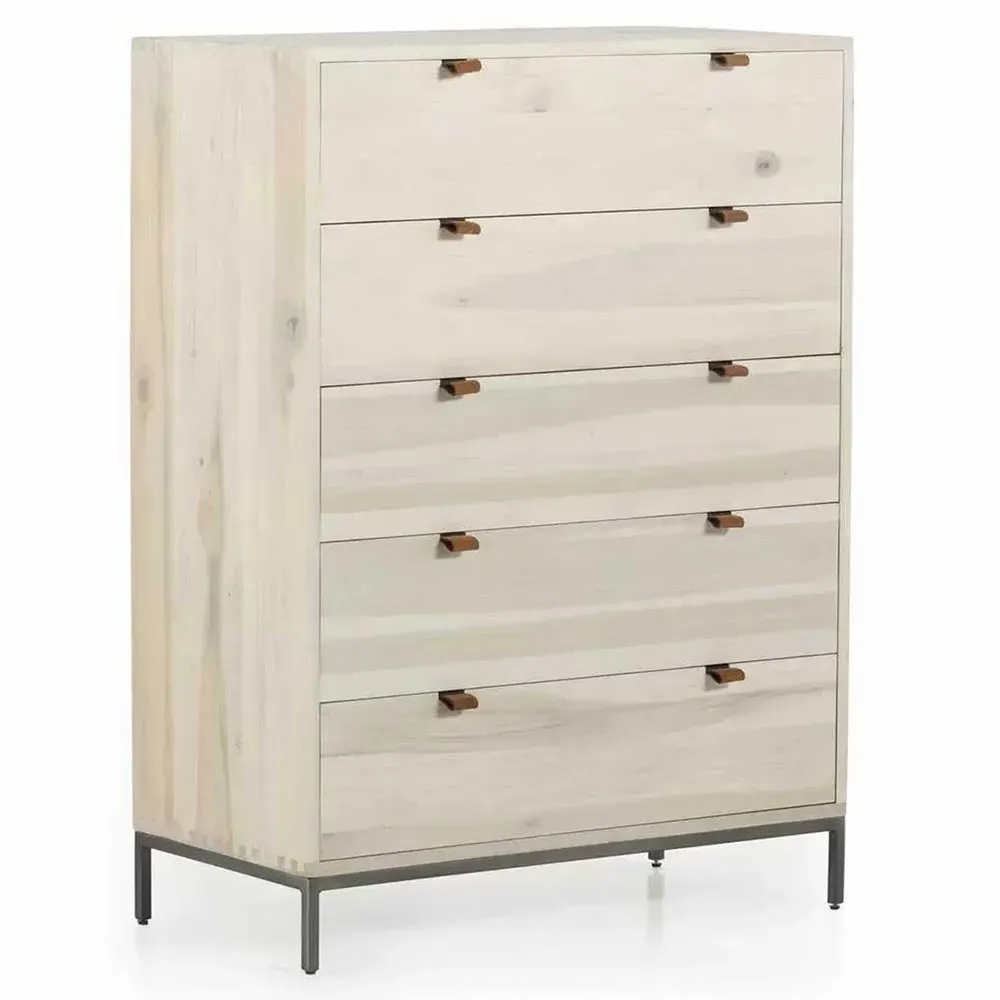 Theodore 5 Drawer Tall Chest Dresser - White, Wood