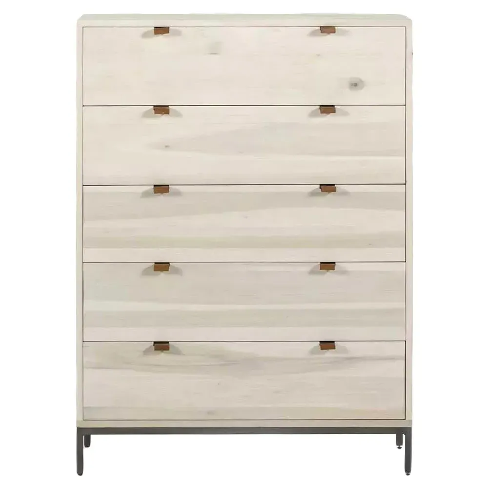 Theodore 5 Drawer Tall Chest Dresser - White, Wood image