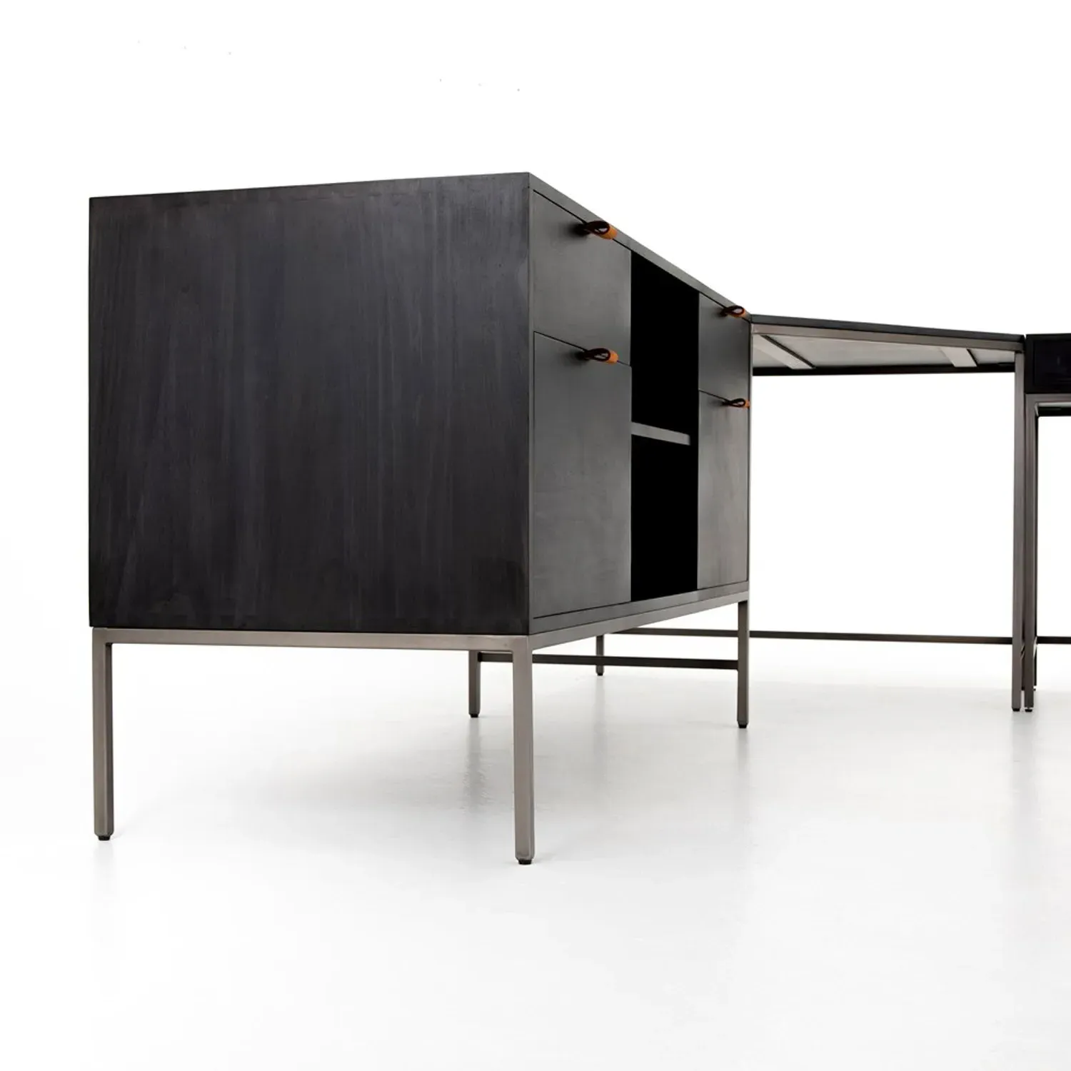 Theodore Corner Desk Set with Storage - Black, Wood