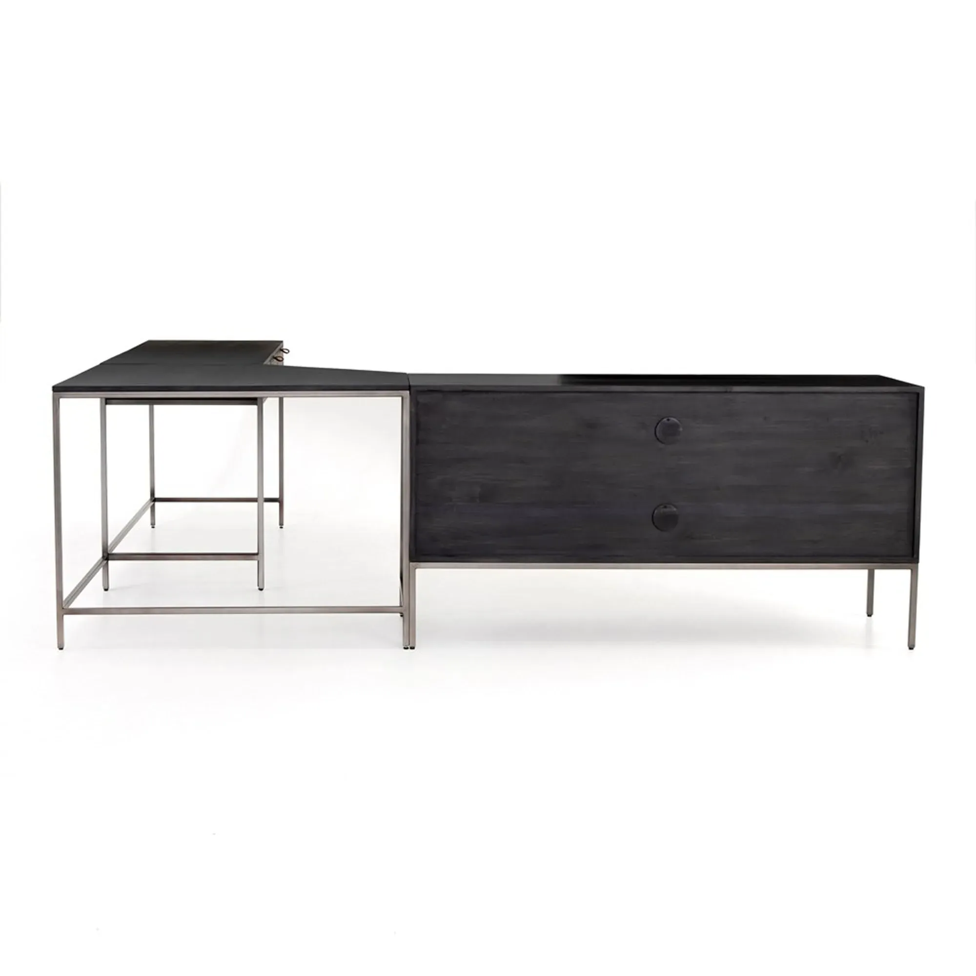 Theodore Corner Desk Set with Storage - Black, Wood