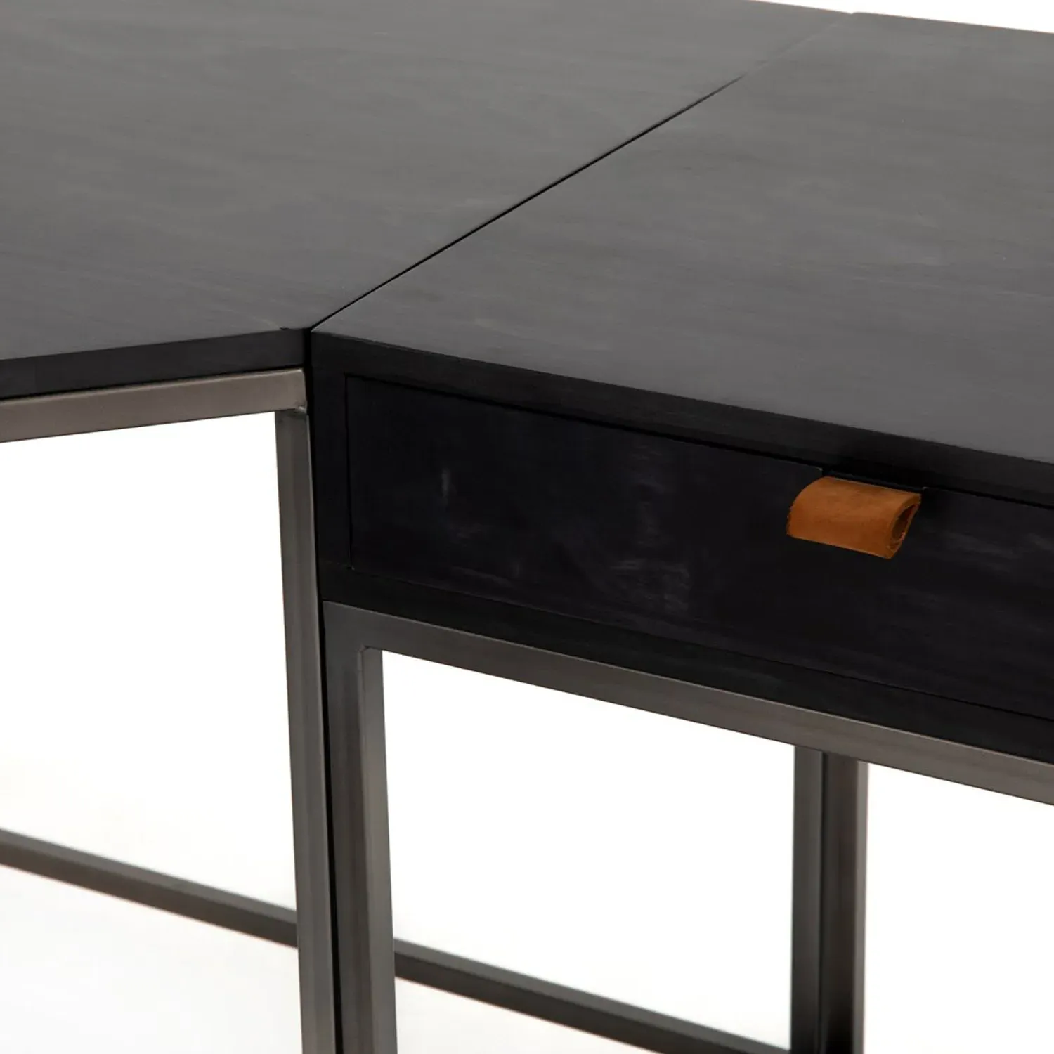 Theodore Corner Desk Set with Storage - Black, Wood