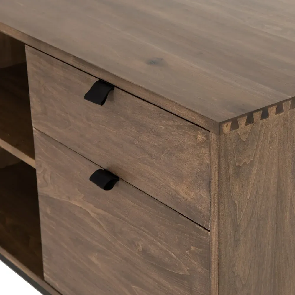 Theodore Corner Desk Set with Storage - Brown, Wood