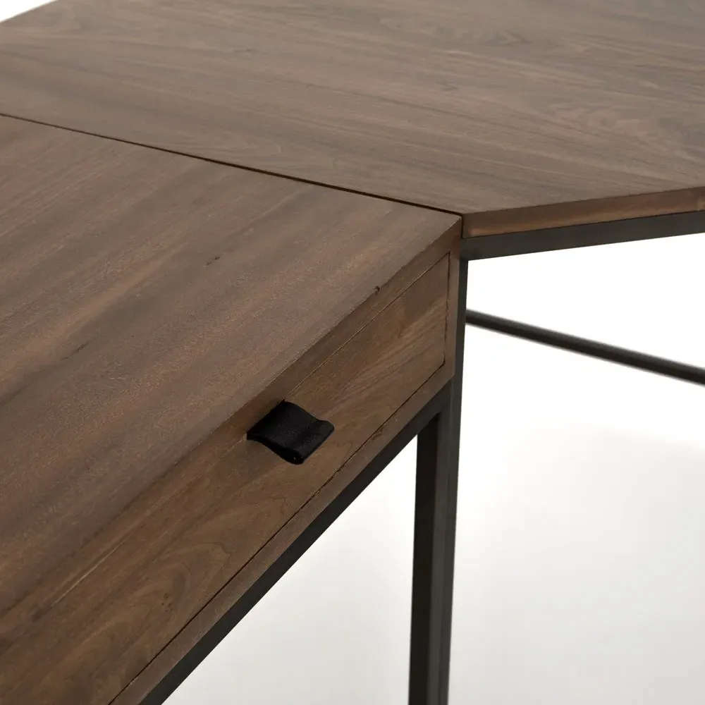 Theodore Corner Desk Set with Storage - Brown, Wood