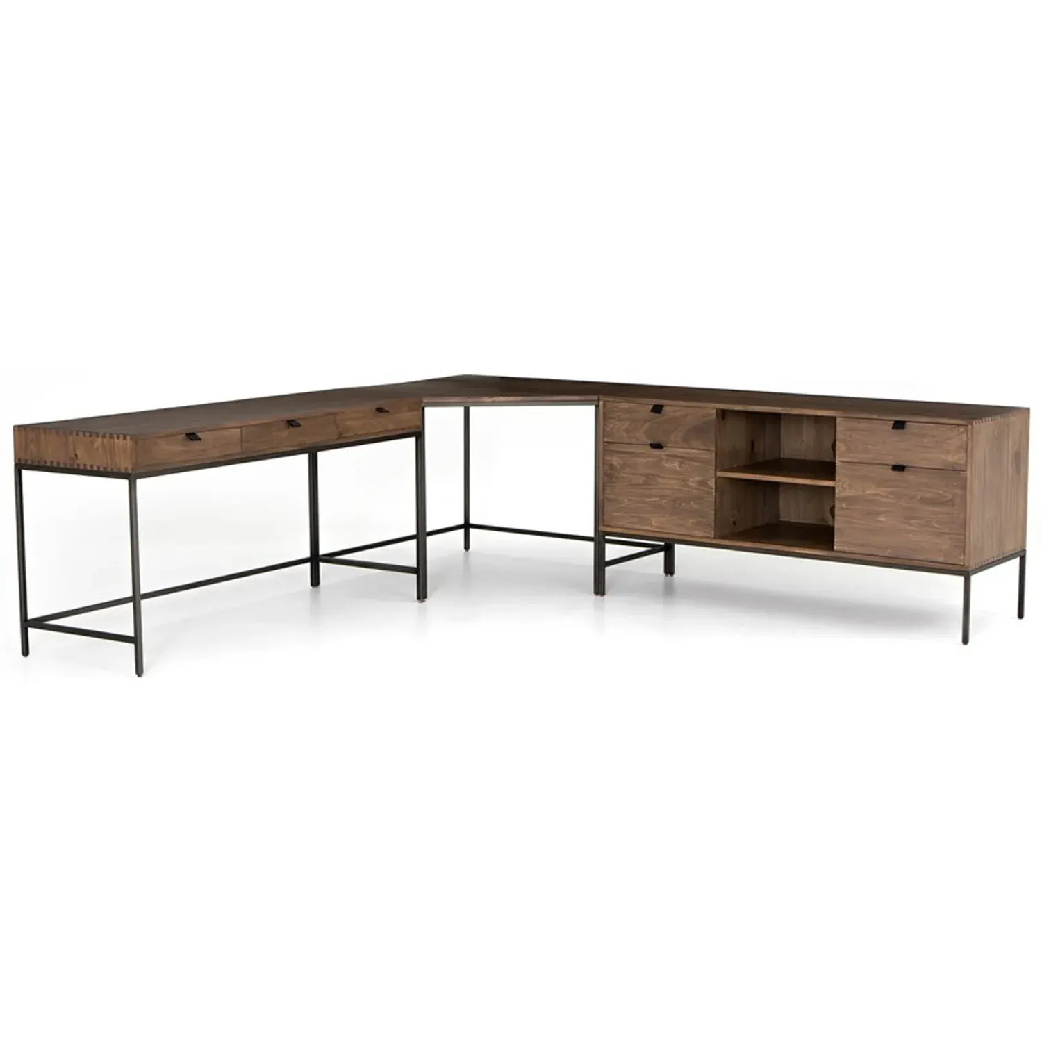 Theodore Corner Desk Set with Storage - Brown, Wood