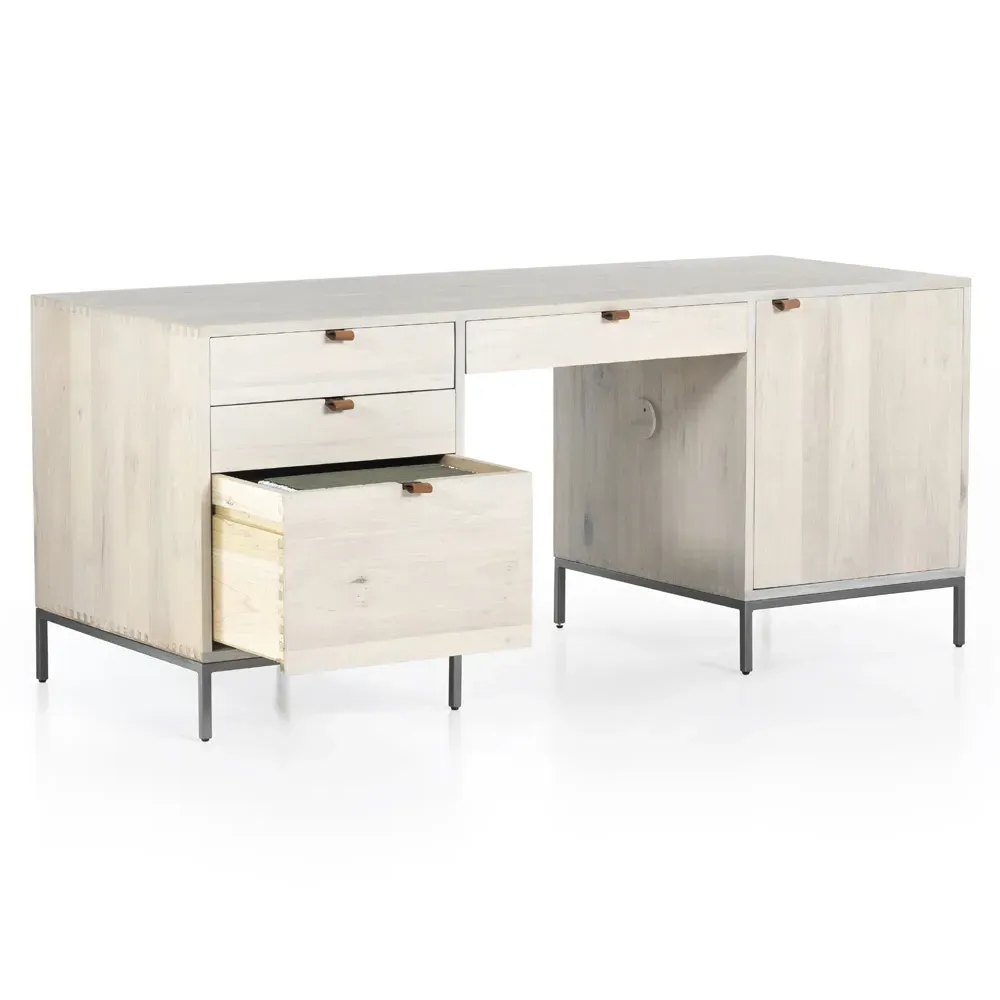 Theodore Executive Desk - Dove White, Poplar Wood