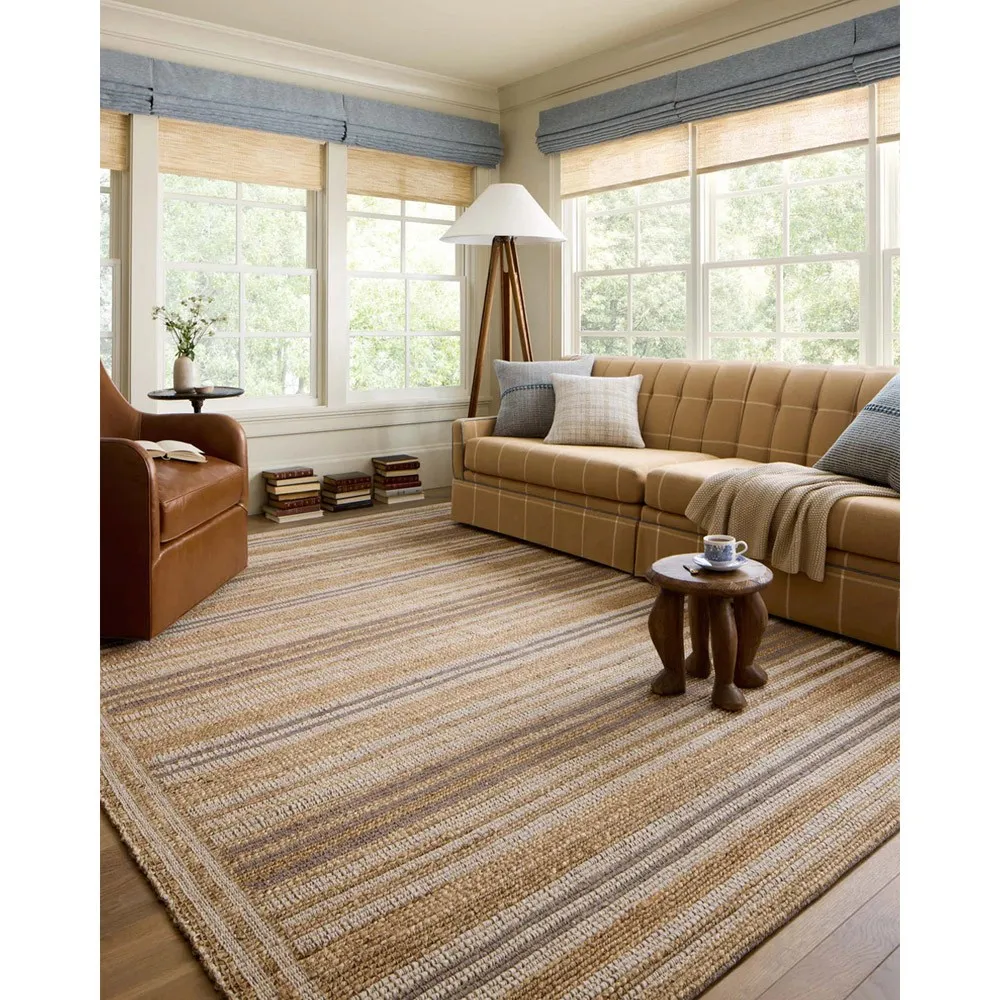 Theodore Large Striated Patterned Rug - Brown, Jute
