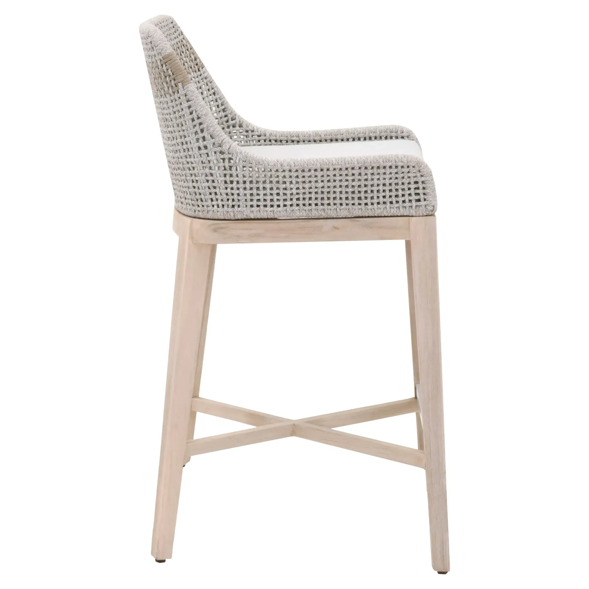 Theodore Woven Outdoor Bar Stool with Cushion - Taupe, Teak