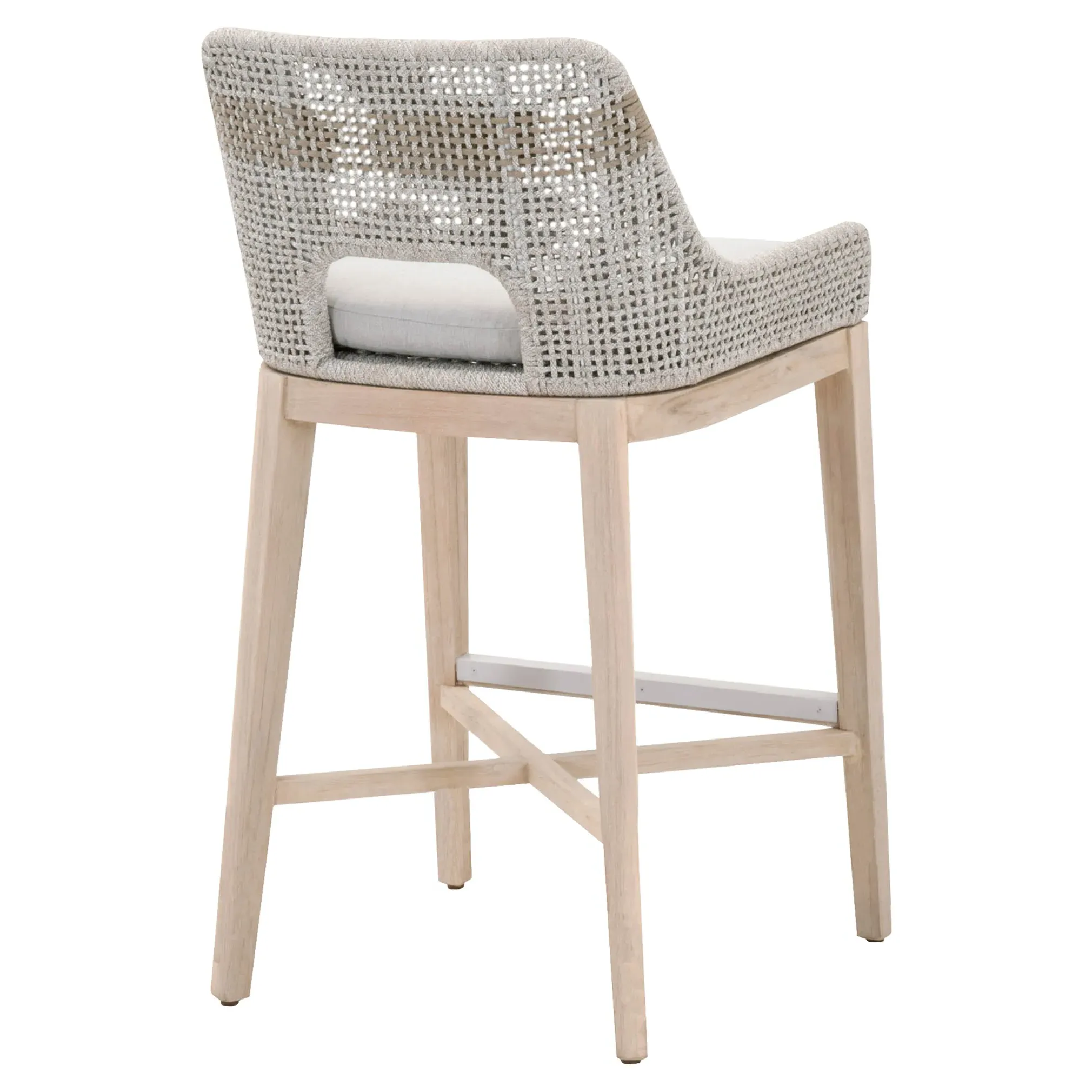 Theodore Woven Outdoor Bar Stool with Cushion - Taupe, Teak