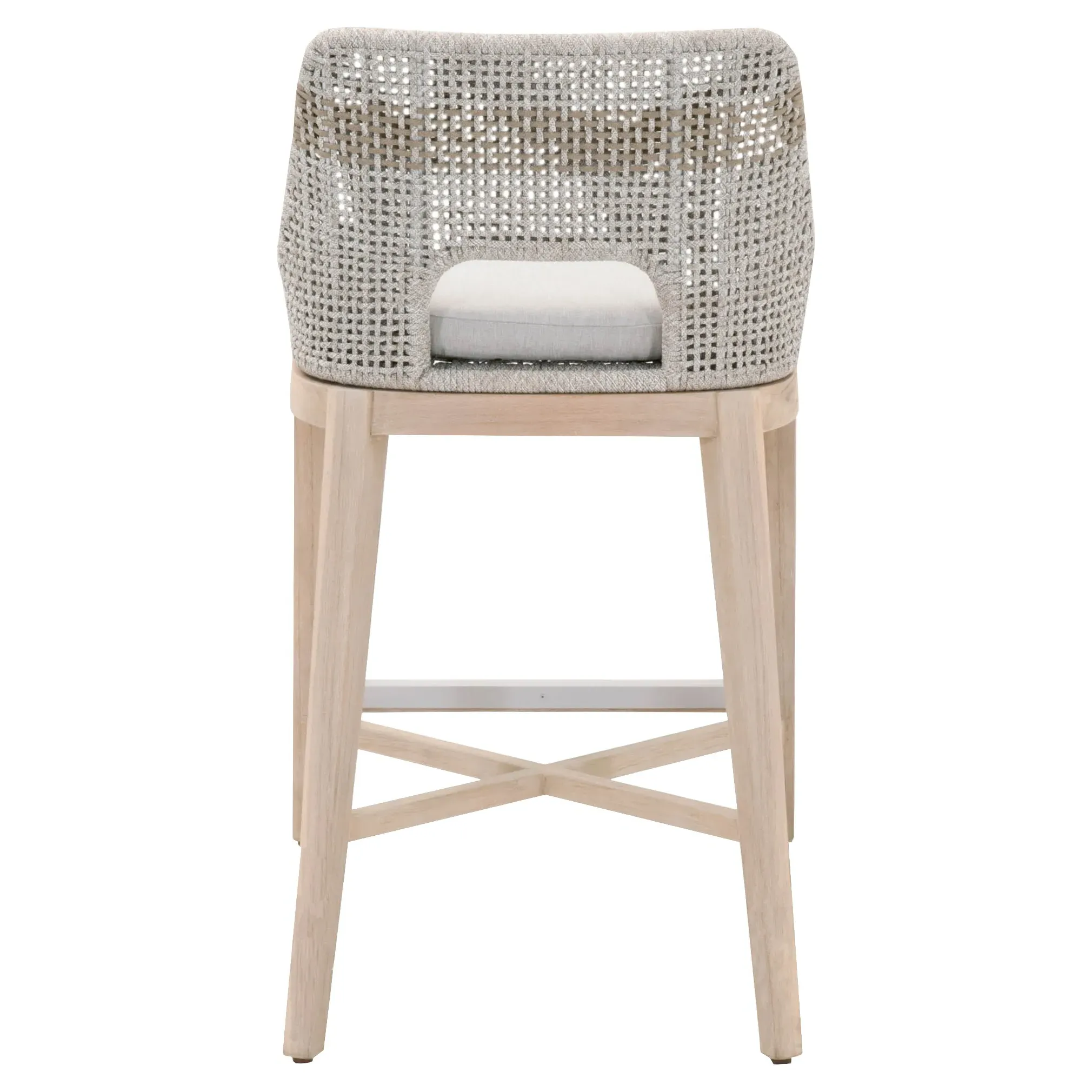 Theodore Woven Outdoor Bar Stool with Cushion - Taupe, Teak