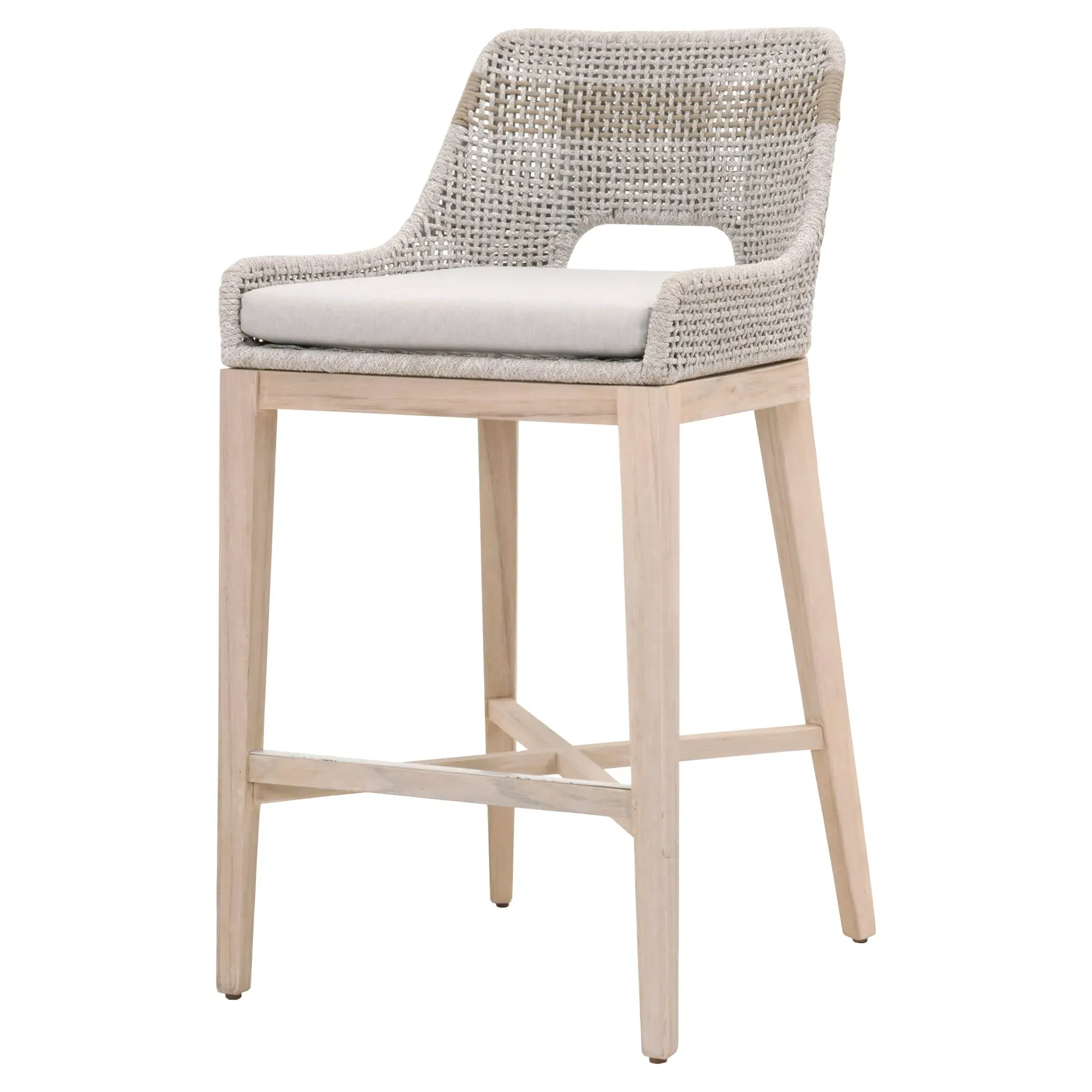 Theodore Woven Outdoor Bar Stool with Cushion - Taupe, Teak image