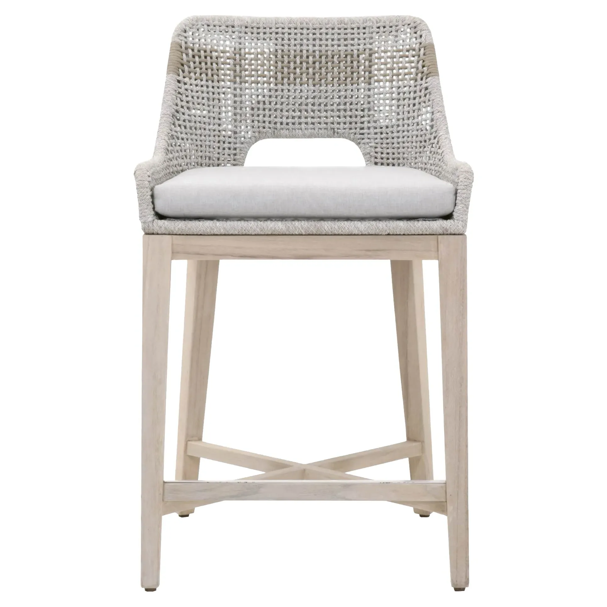 Theodore Woven Outdoor Counter Stool with Cushion - Taupe, Teak
