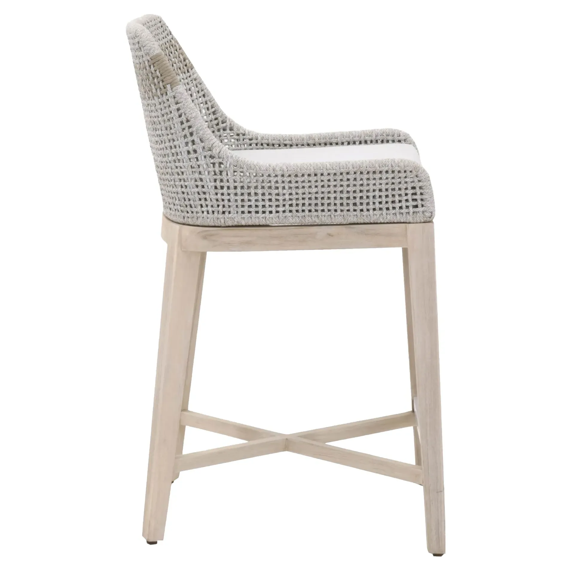 Theodore Woven Outdoor Counter Stool with Cushion - Taupe, Teak