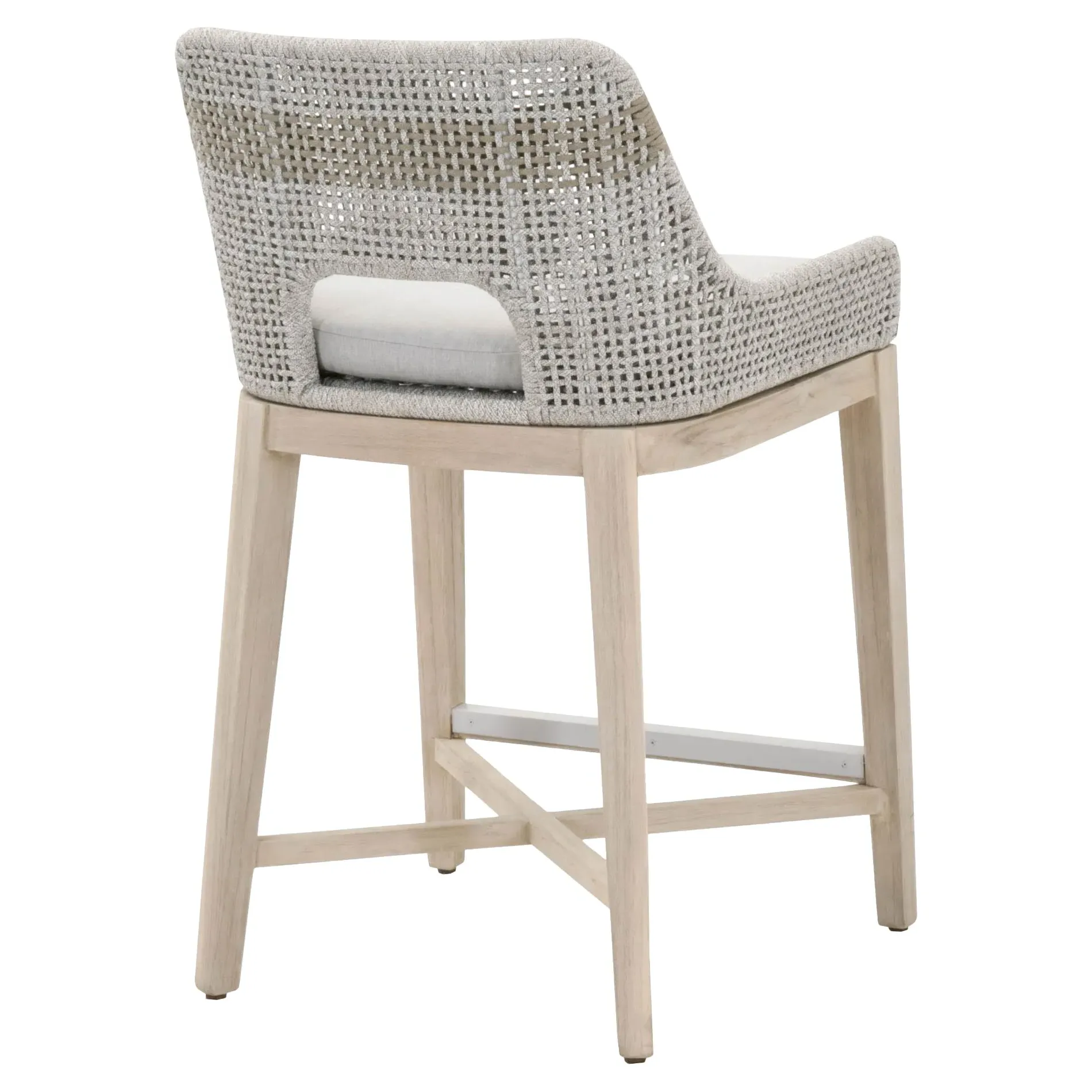 Theodore Woven Outdoor Counter Stool with Cushion - Taupe, Teak