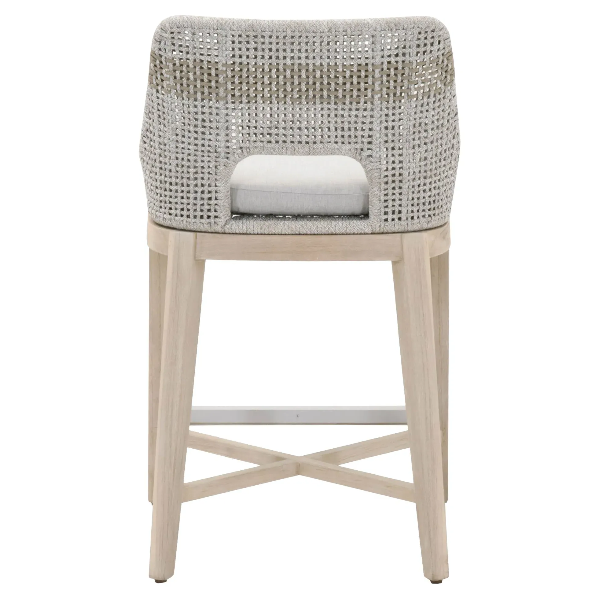 Theodore Woven Outdoor Counter Stool with Cushion - Taupe, Teak