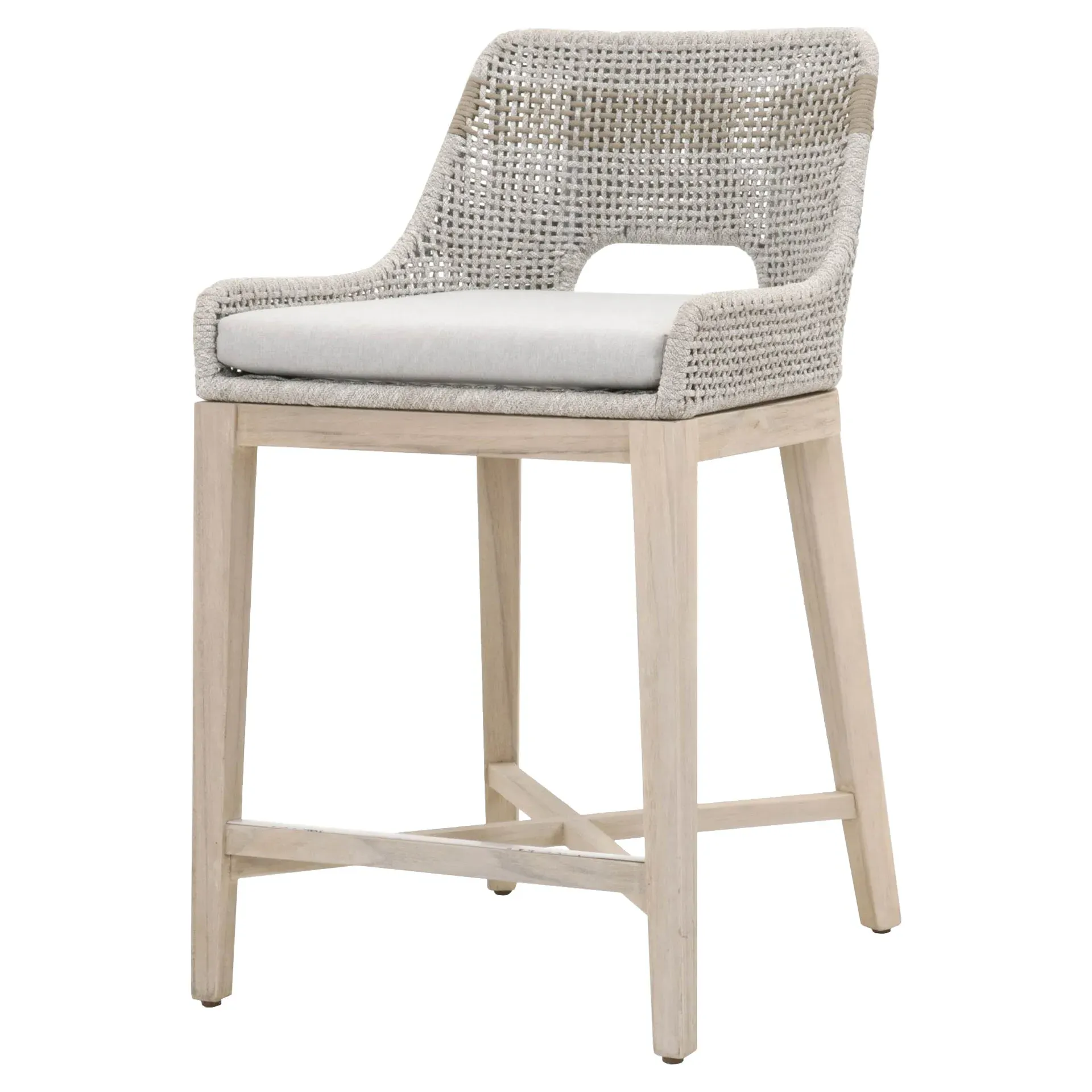 Theodore Woven Outdoor Counter Stool with Cushion - Taupe, Teak