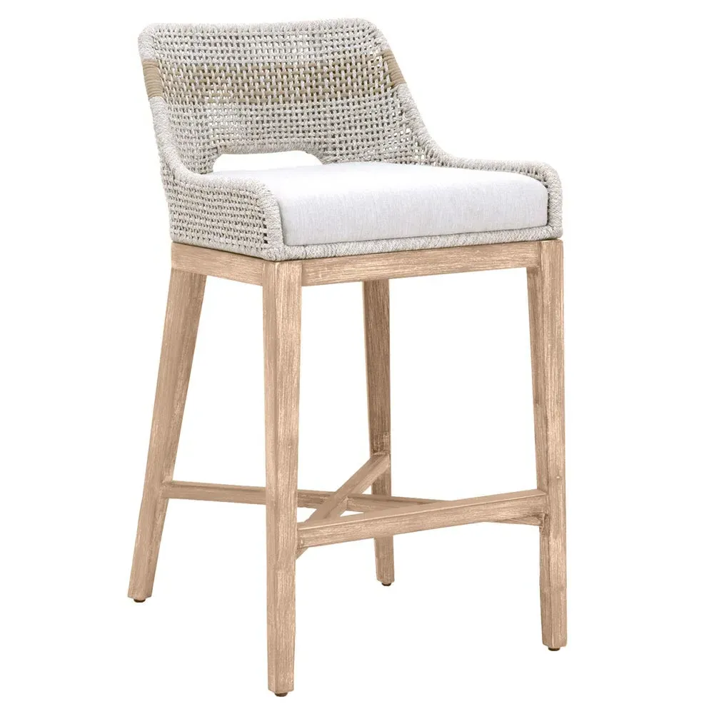 Theodore Woven Upholstered Bar Stool - Beige, Mahogany