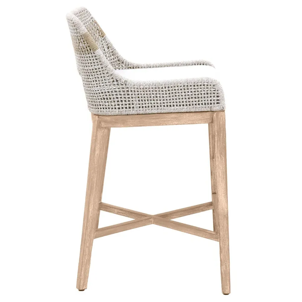 Theodore Woven Upholstered Bar Stool - Beige, Mahogany
