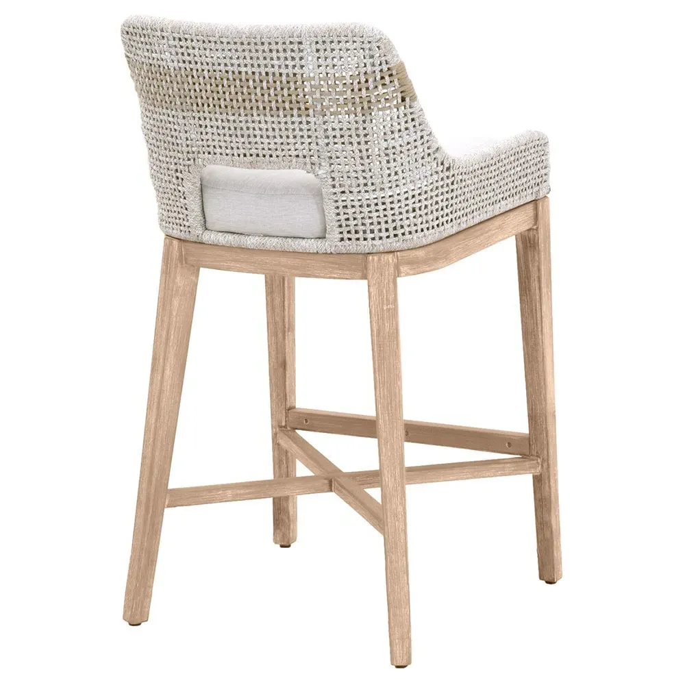 Theodore Woven Upholstered Bar Stool - Beige, Mahogany