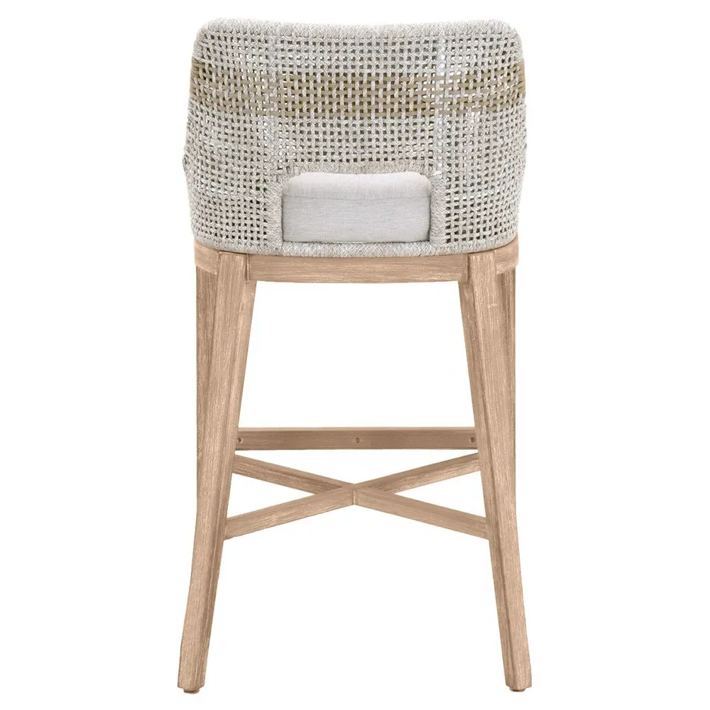 Theodore Woven Upholstered Bar Stool - Beige, Mahogany