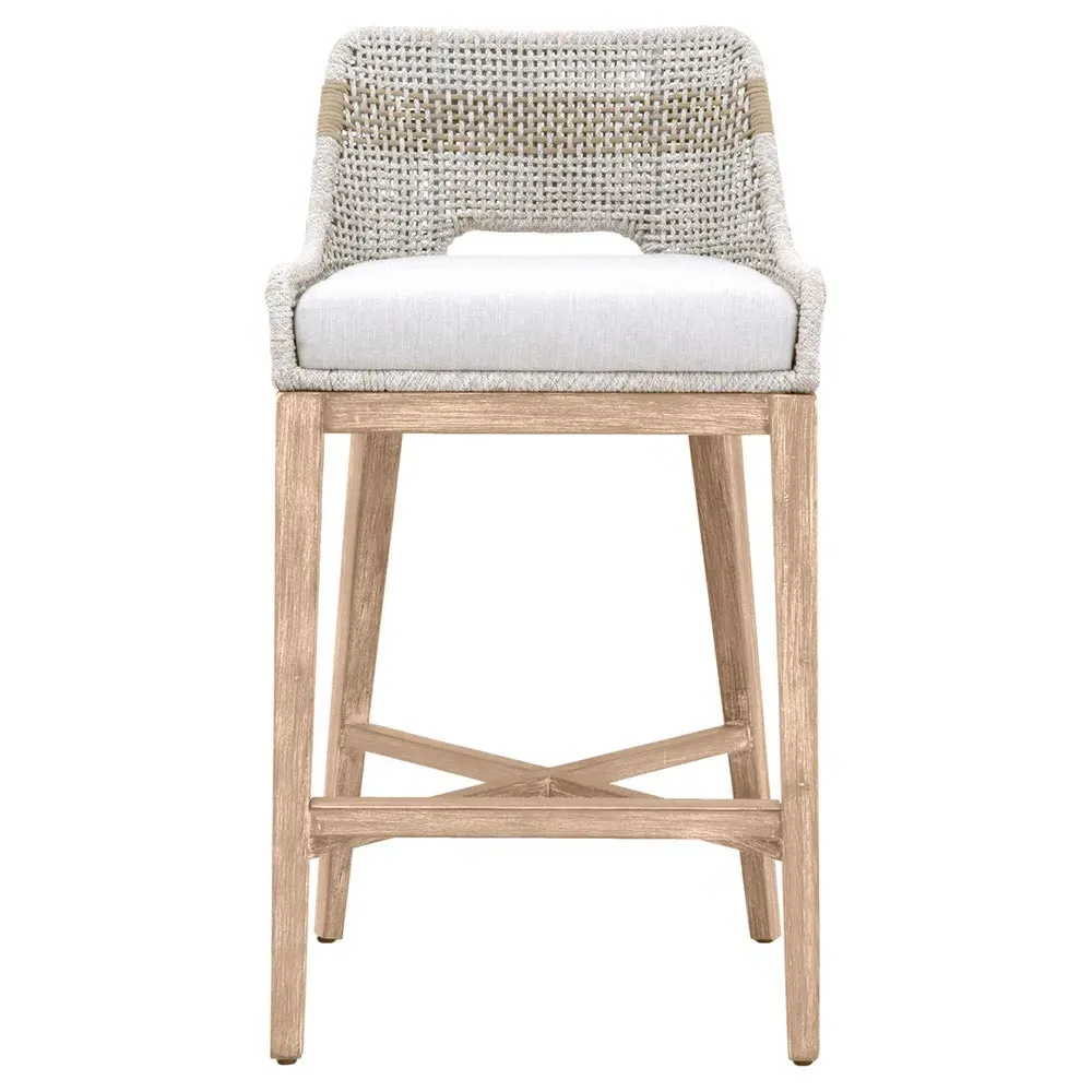 Theodore Woven Upholstered Bar Stool - Beige, Mahogany image