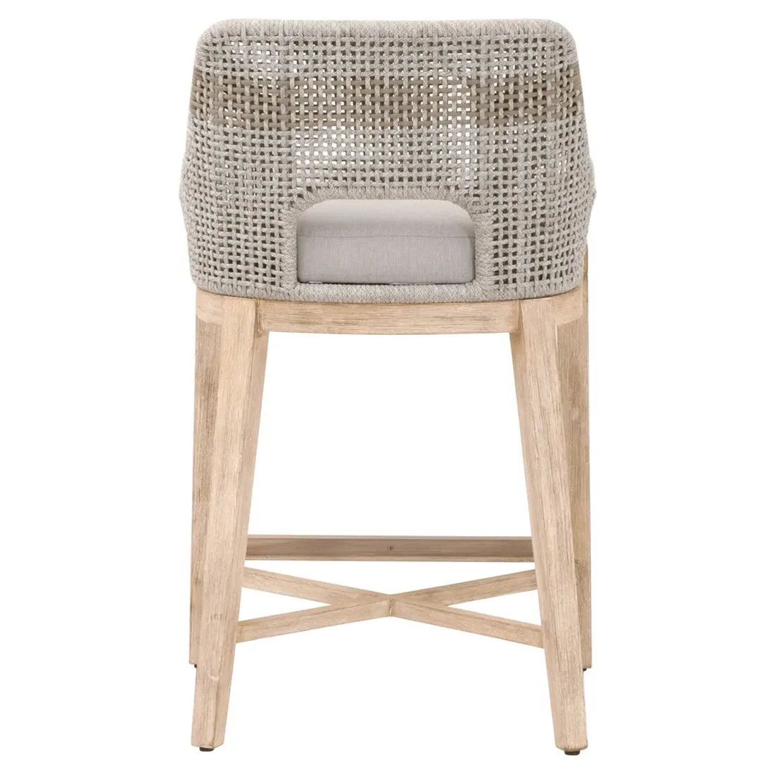 Theodore Woven Upholstered Counter Stool - Beige, Mahogany