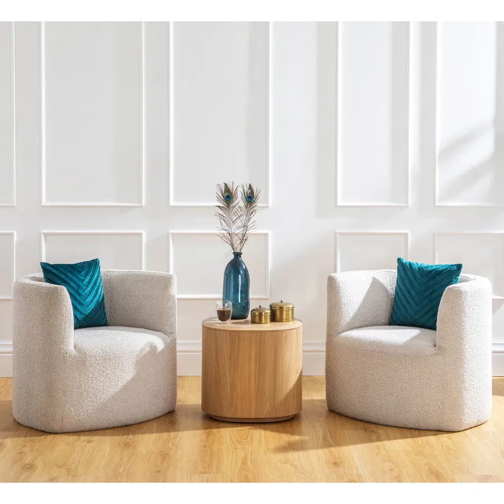 Theron Round Side Table - Natural, Oak Wood