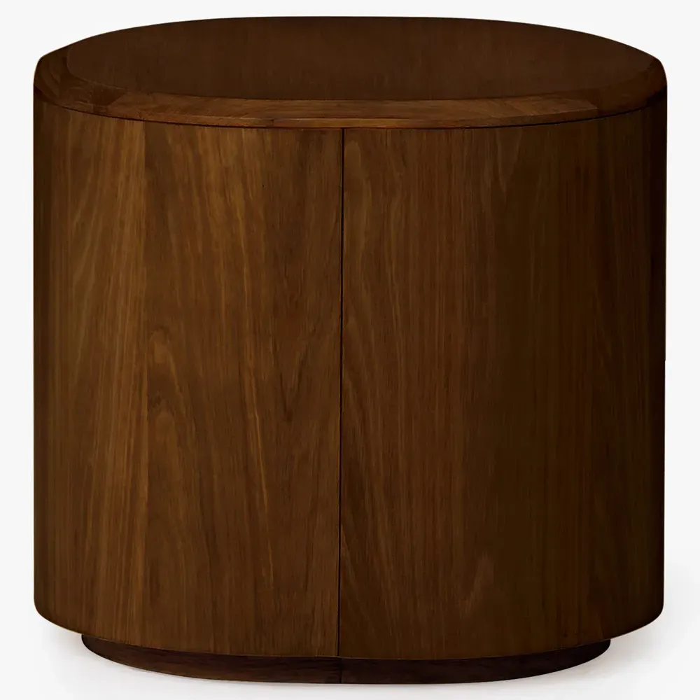 Theron Round Side Table - Walnut, Oak Wood