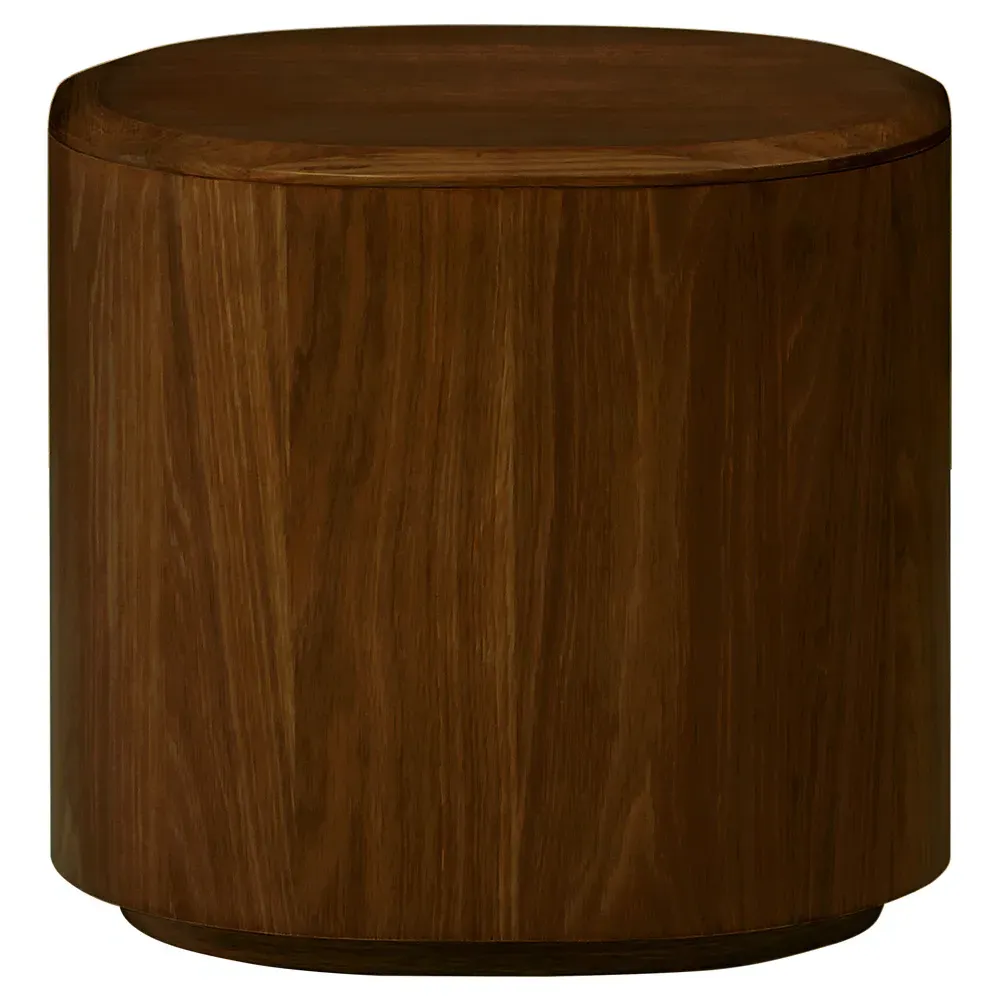 Theron Round Side Table - Walnut, Oak Wood
