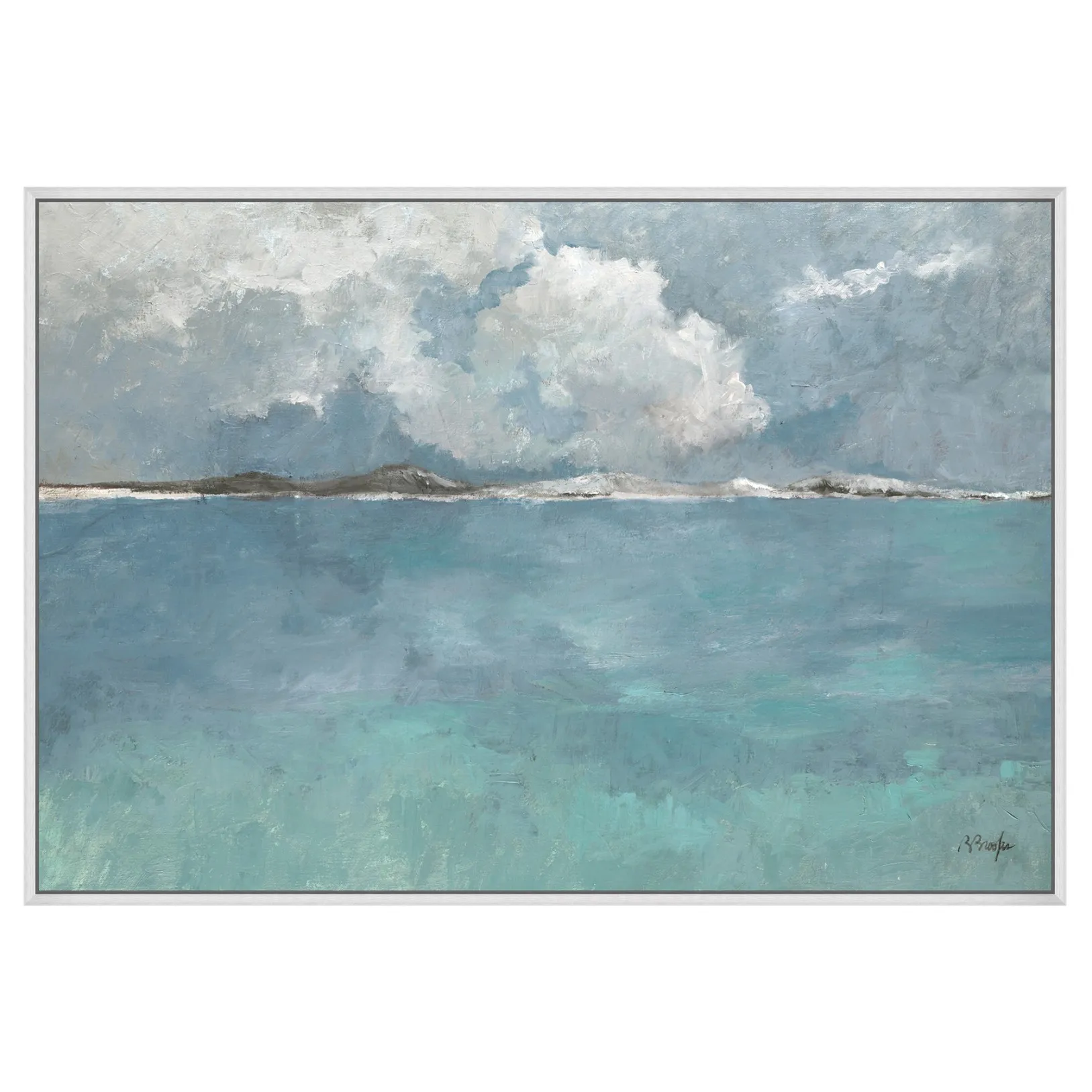 Thomas Seascape Silver Frame Painting - Blue, Canvas