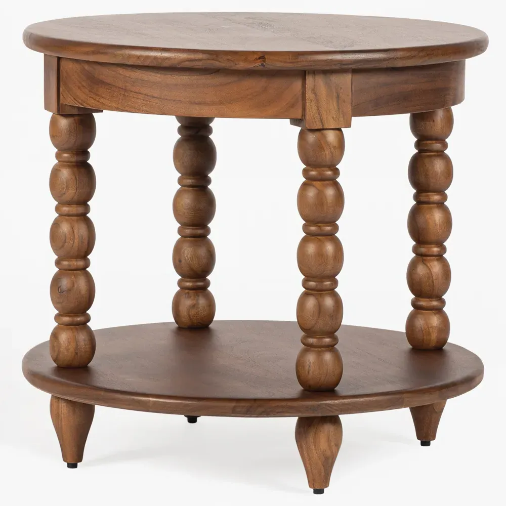 Thomas Spindle End Table - Brown, Acacia Wood