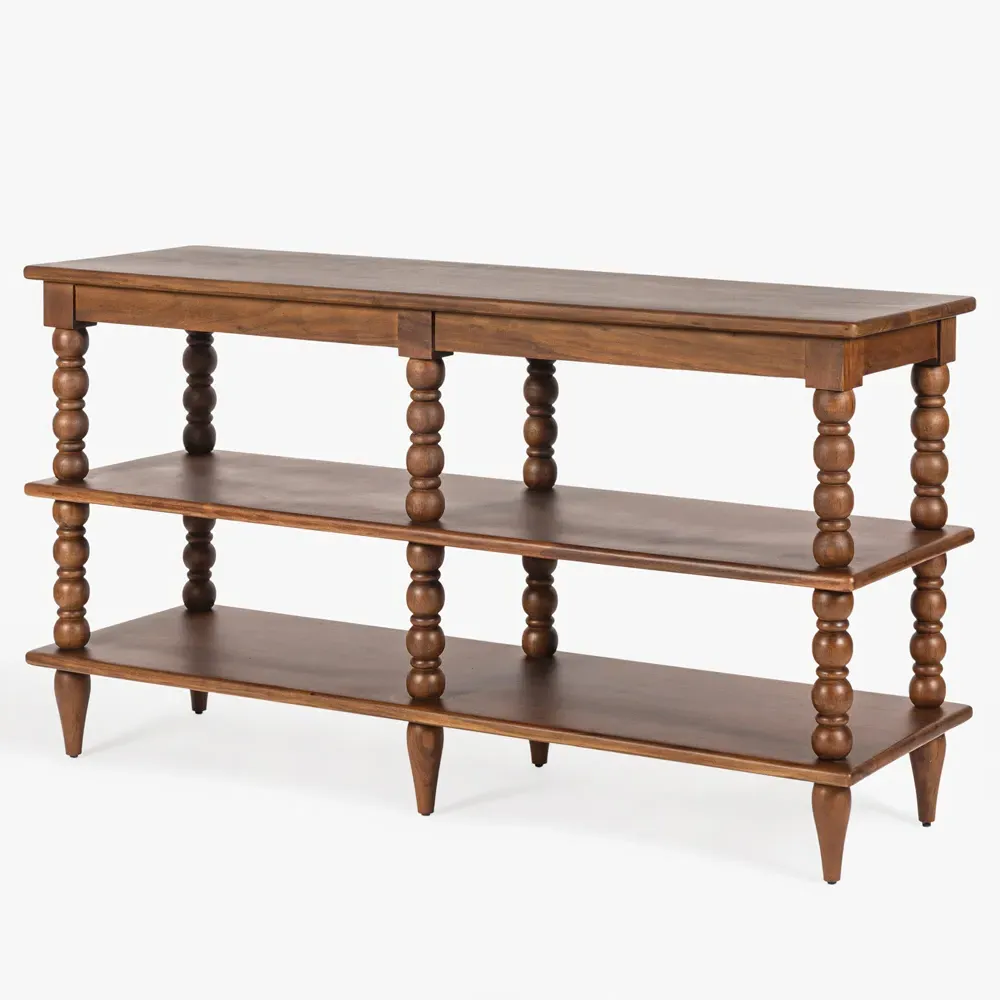 Thomas Wide Spindle Bookcase - Brown, Acacia Wood