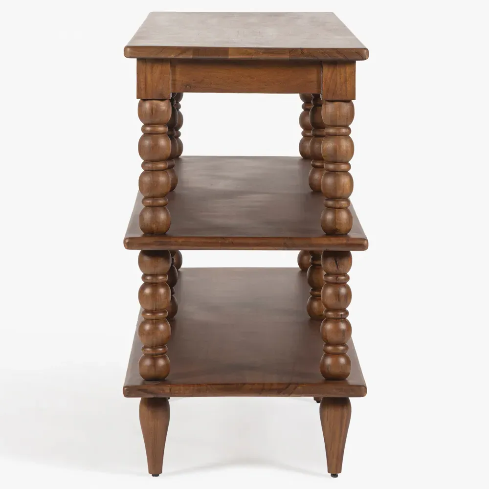 Thomas Wide Spindle Bookcase - Brown, Acacia Wood