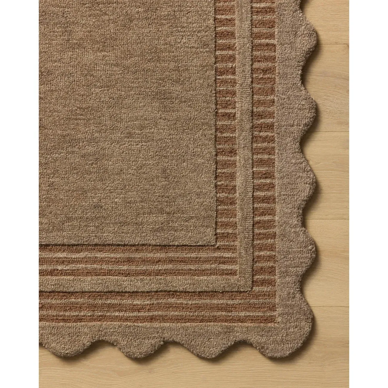 Thoren Scalloped Patterned Rug - Brown, Wool