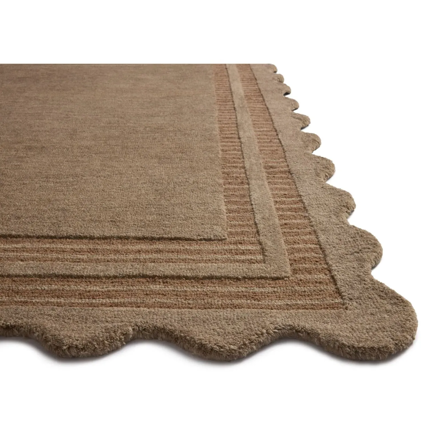 Thoren Scalloped Patterned Rug - Brown, Wool