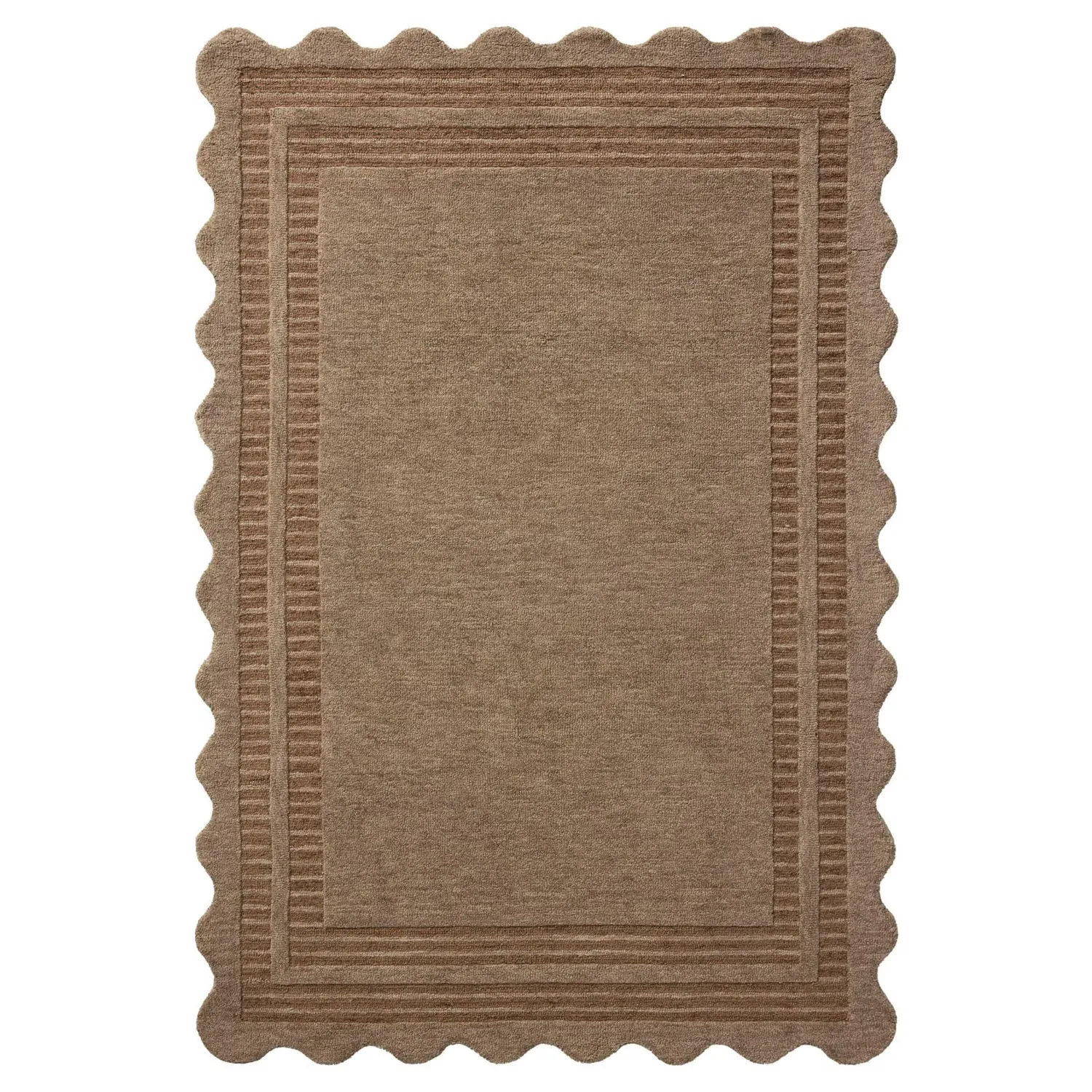 Thoren Scalloped Patterned Rug - Brown, Wool