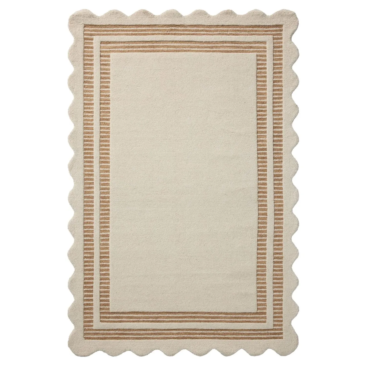 Thoren Scalloped Patterned Rug - Cream, Wool