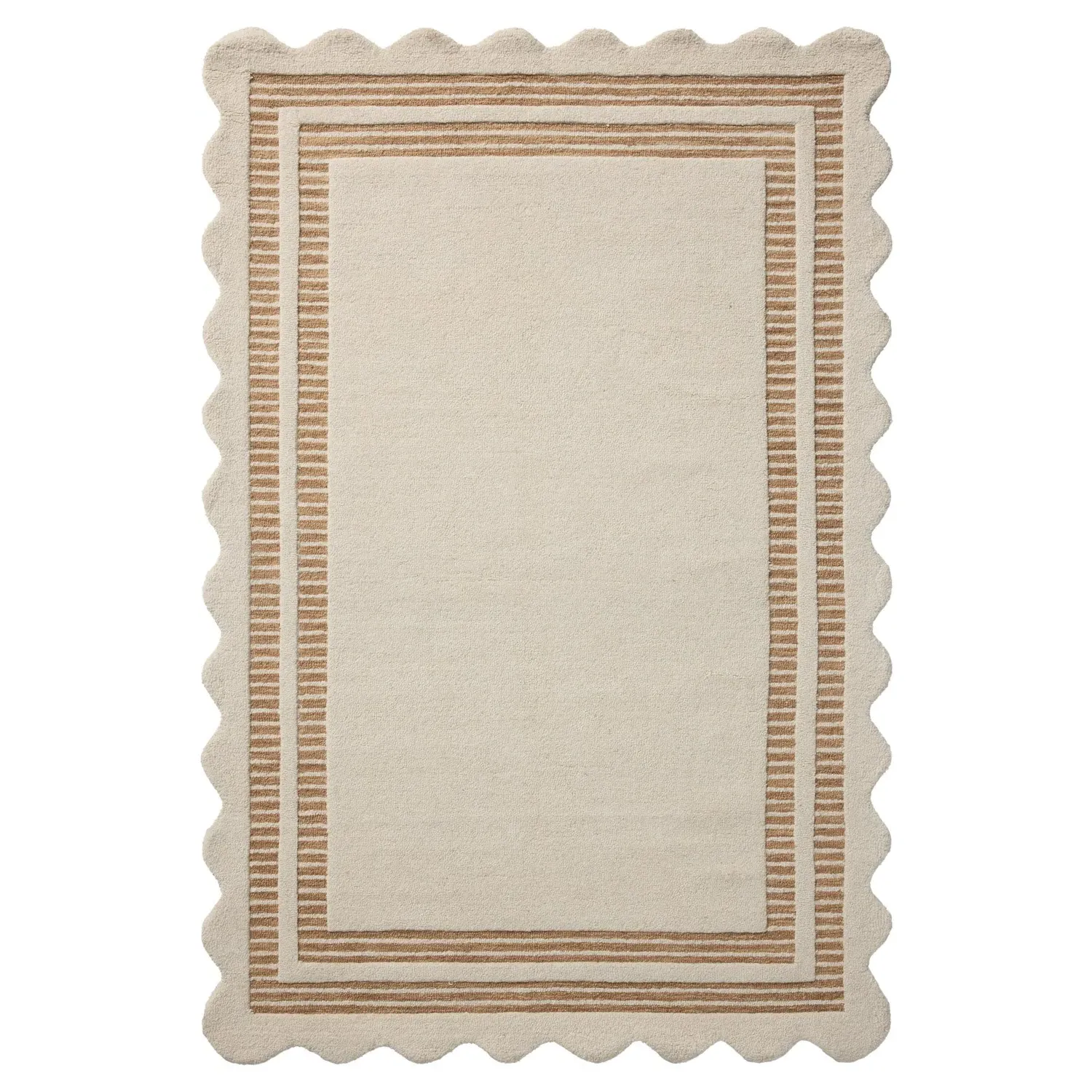 Thoren Scalloped Patterned Rug - Cream, Wool