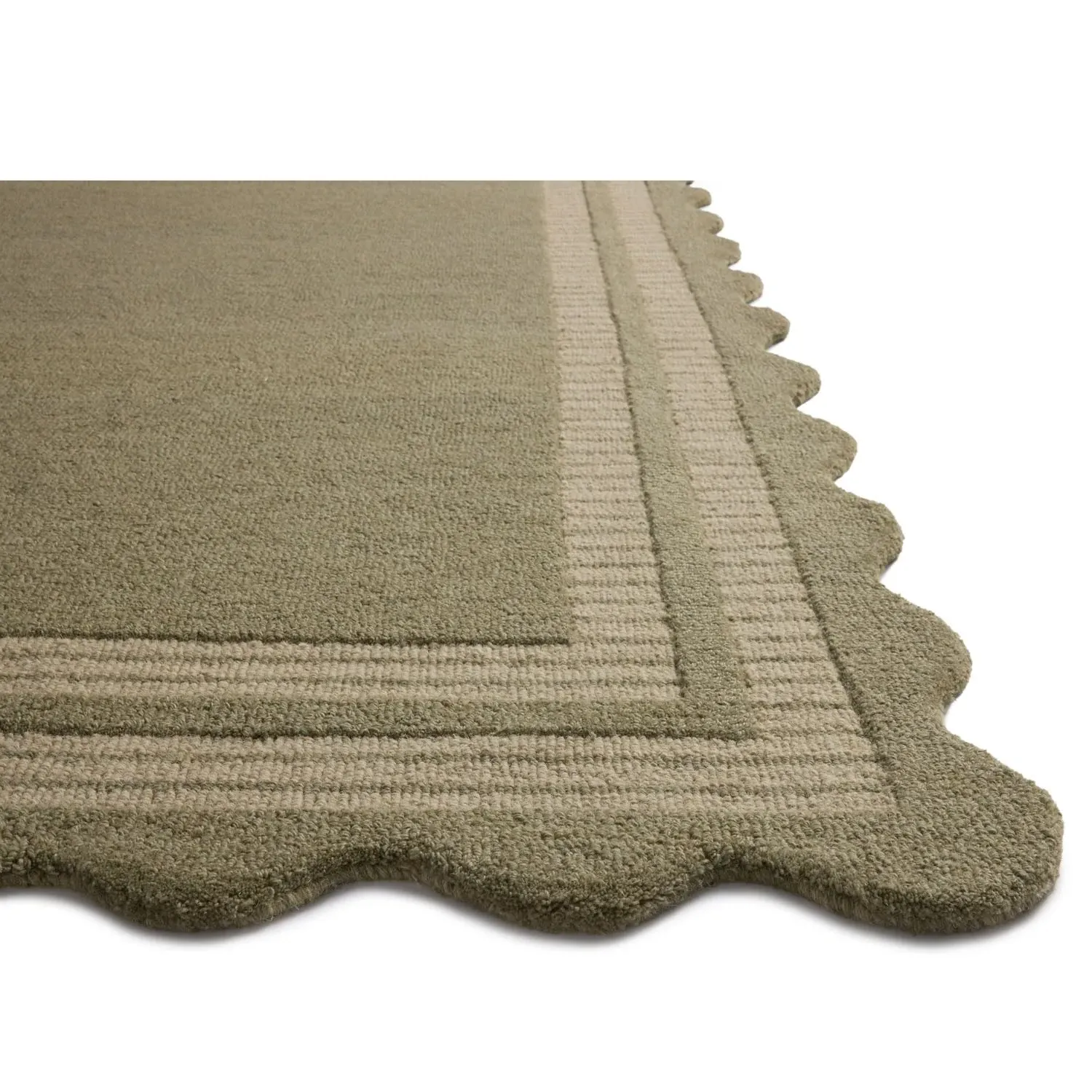 Thoren Scalloped Patterned Rug - Olive, Wool