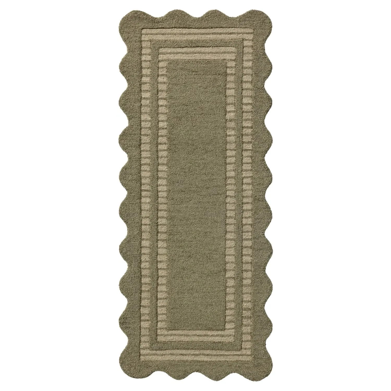 Thoren Scalloped Patterned Rug - Olive, Wool