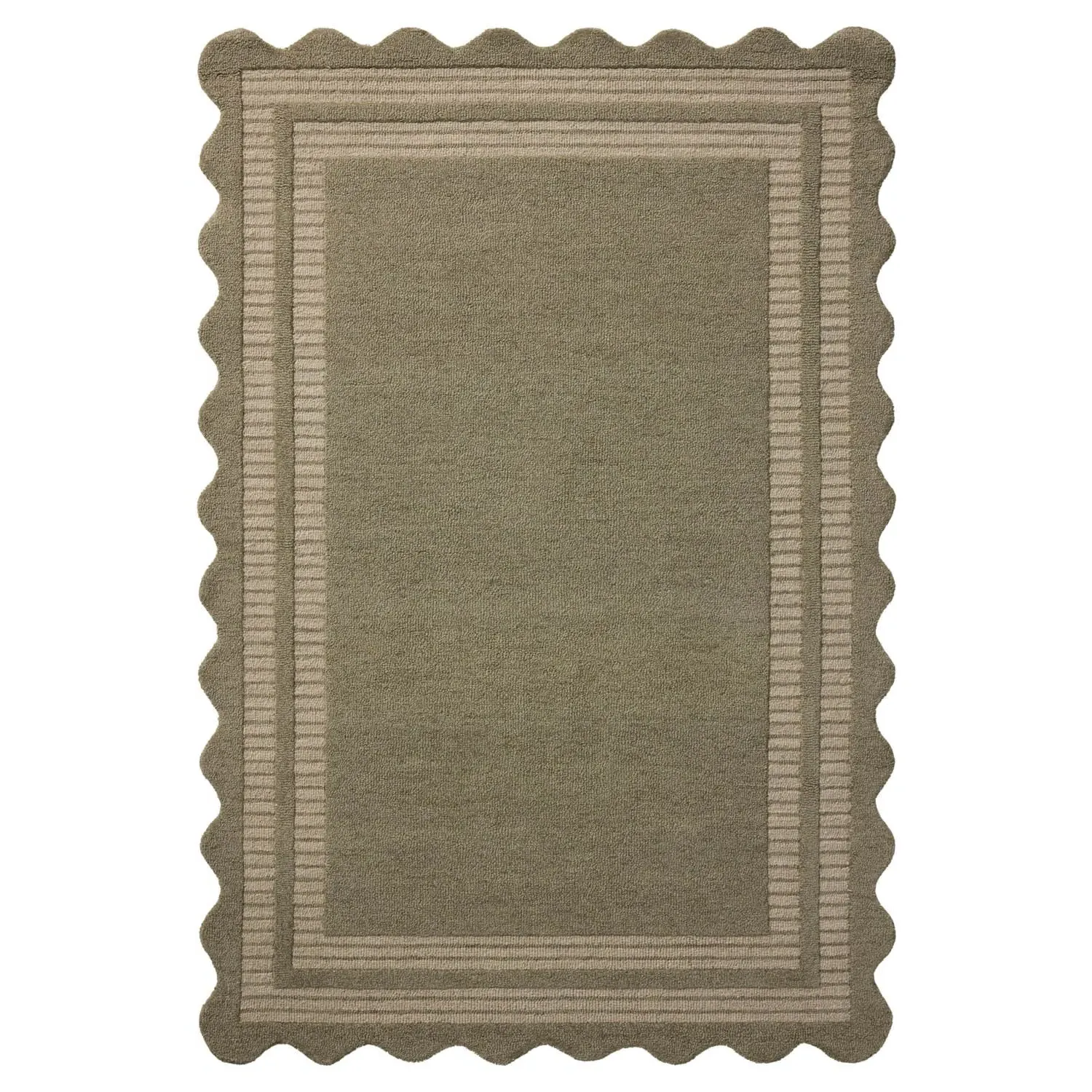 Thoren Scalloped Patterned Rug - Olive, Wool