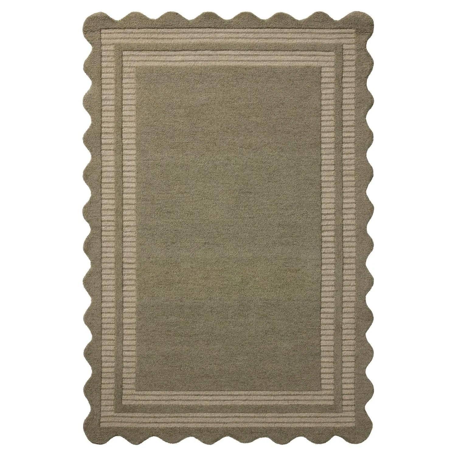 Thoren Scalloped Patterned Rug - Olive, Wool