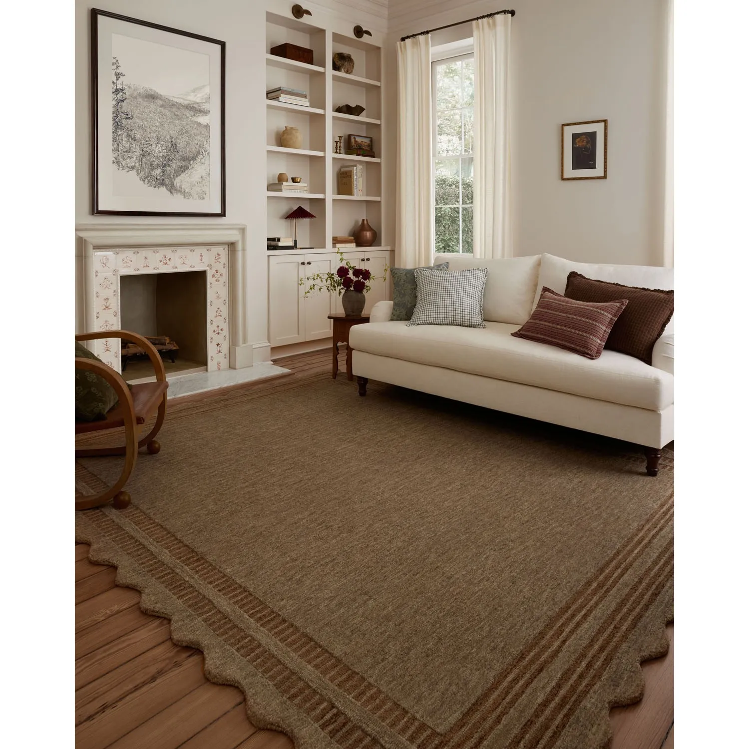 Thoren Scalloped Patterned Rug Sample - Brown, Wool