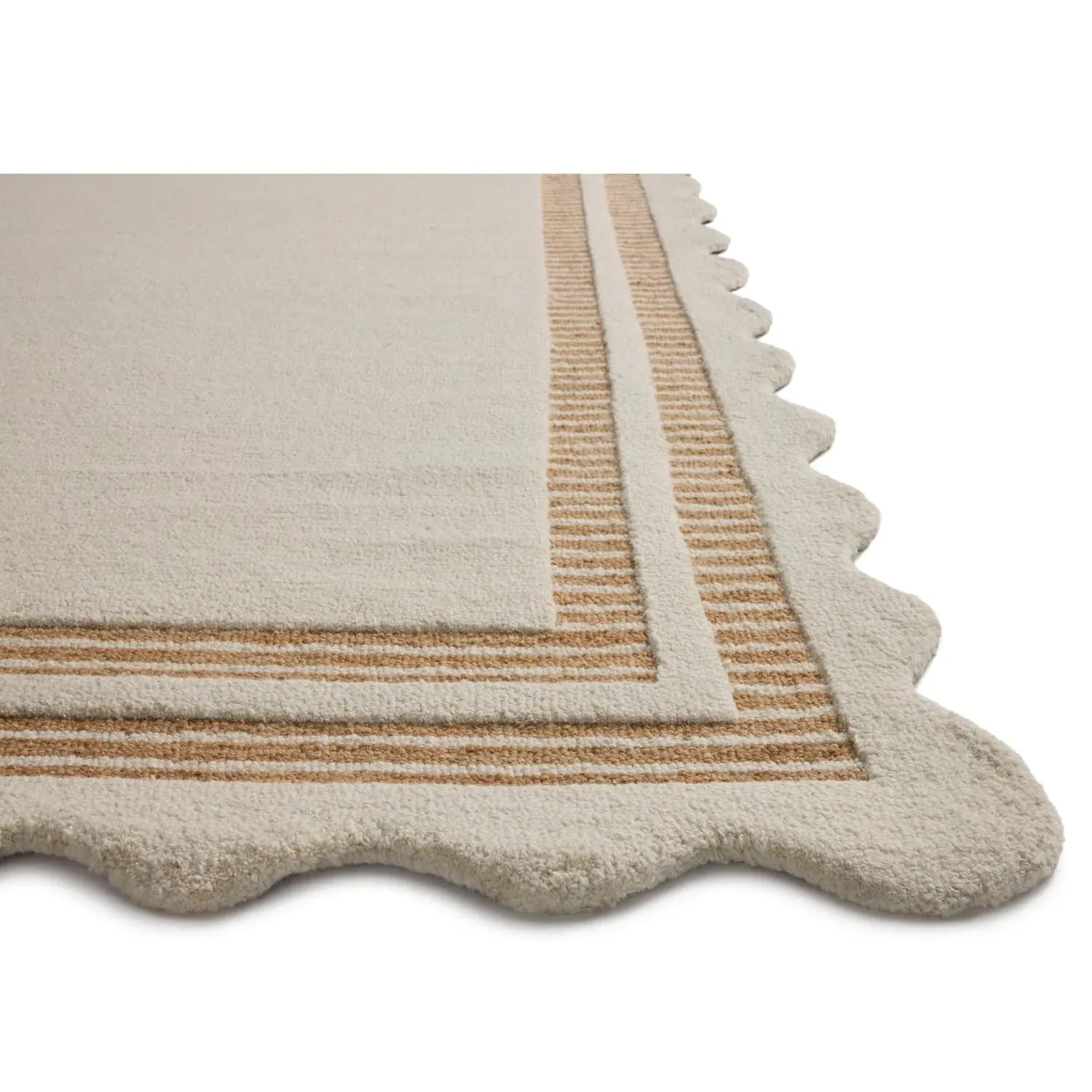 Thoren Scalloped Patterned Rug Sample - Cream, Wool