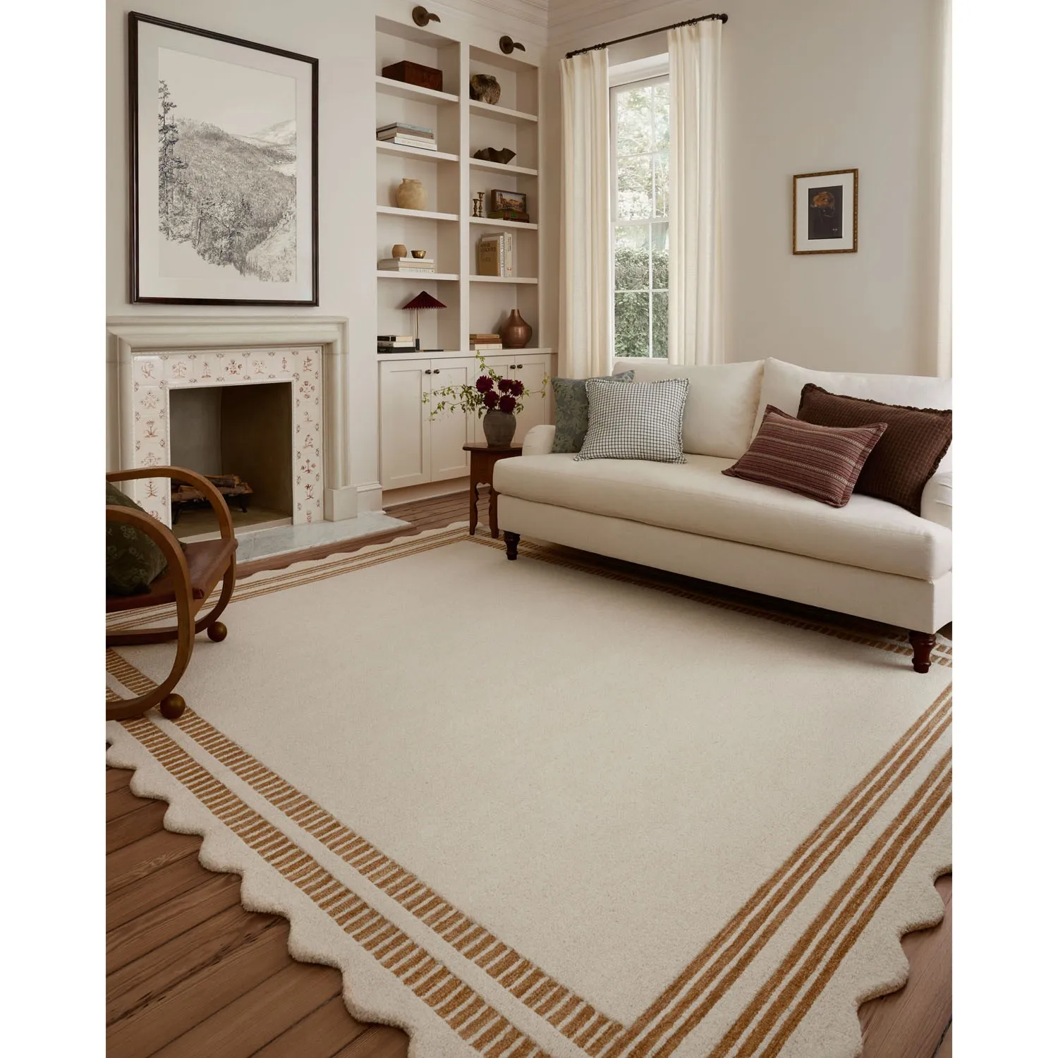 Thoren Scalloped Patterned Rug Sample - Cream, Wool
